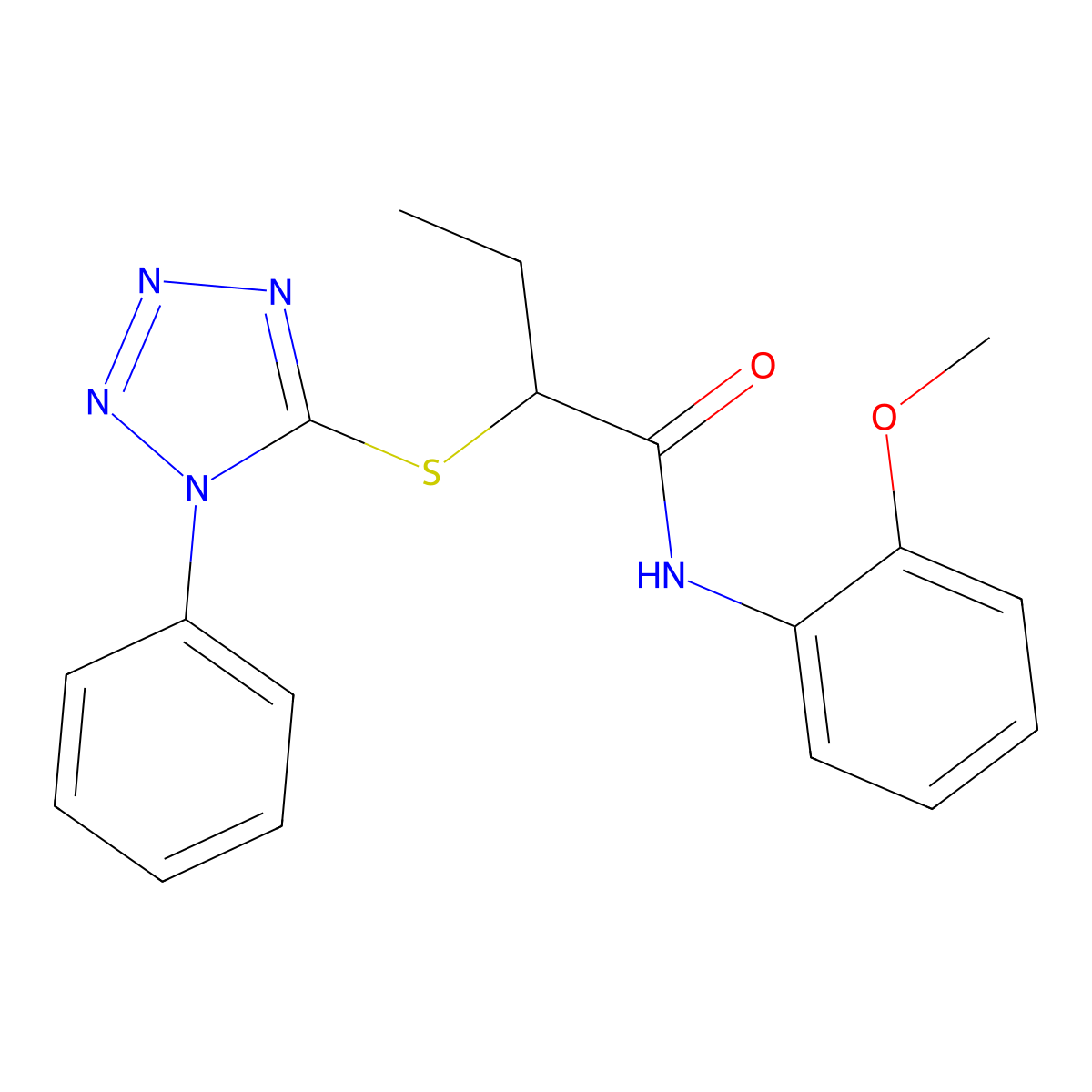 N-(2-methoxyphenyl)-2-(1-phenyltetrazol-5-yl)sulfanylbutanamide molecular structure, CAS 522650-74-4