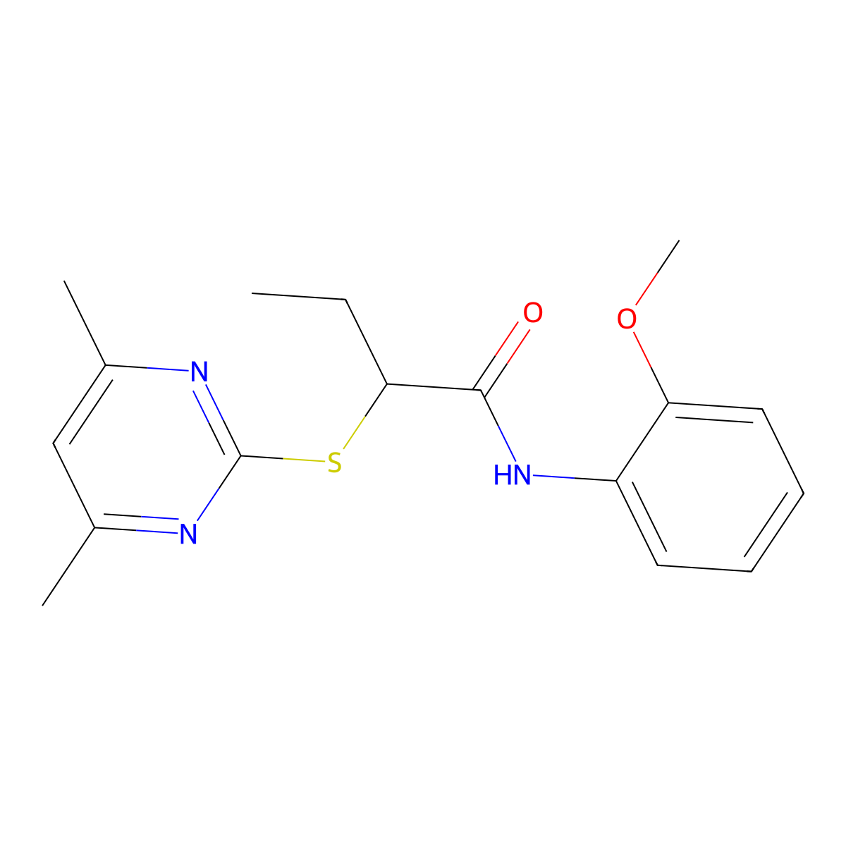 2-[(4,6-dimethylpyrimidin-2-yl)sulfanyl]-N-(2-methoxyphenyl)butanamide molecular structure, CAS 522650-87-9