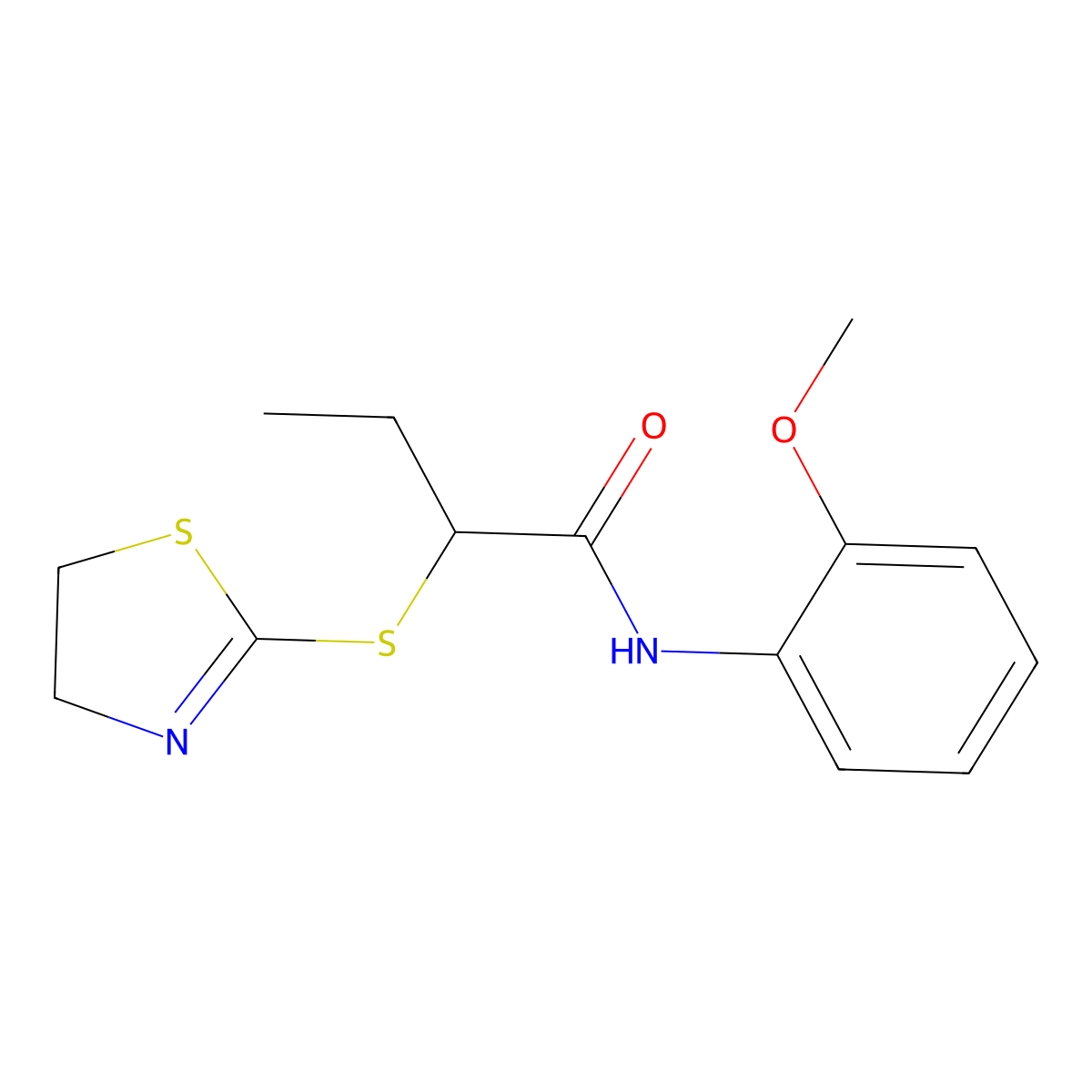 2-(4,5-dihydro-1,3-thiazol-2-ylsulfanyl)-N-(2-methoxyphenyl)butanamide molecular structure, CAS 522650-88-0
