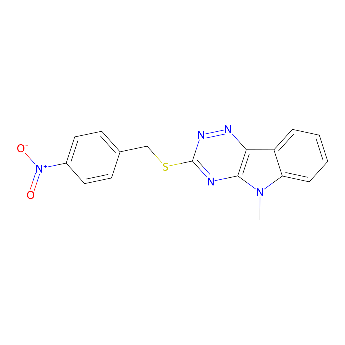 5-Methyl-3-[(4-nitrophenyl)methylsulfanyl]-[1,2,4]triazino[5,6-b]indole molecular structure, CAS 522651-15-6