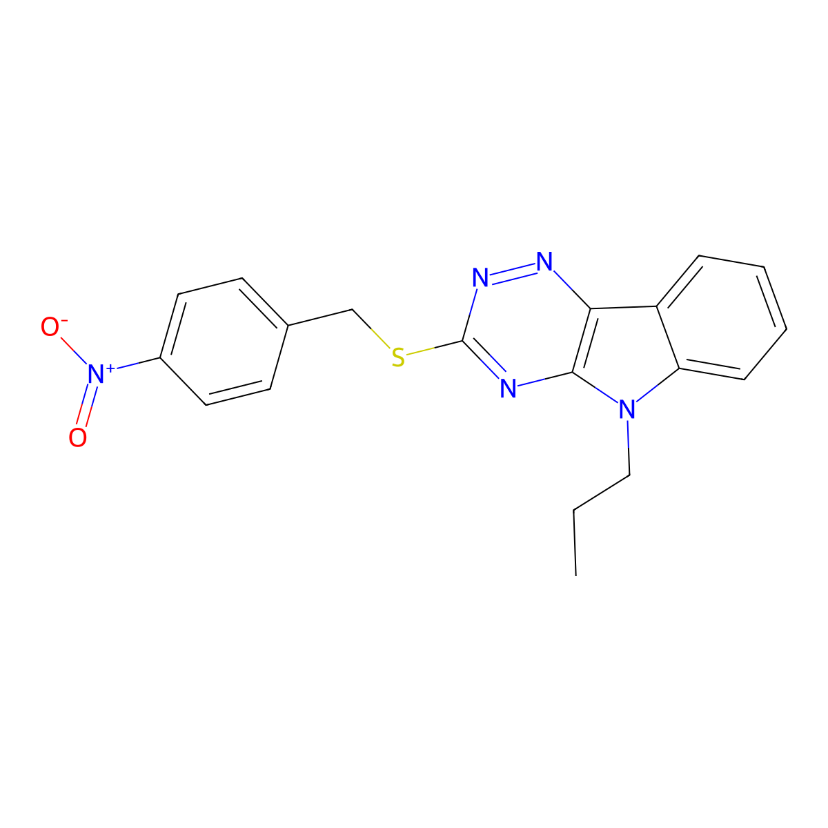 3-[(4-Nitrophenyl)methylsulfanyl]-5-propyl-[1,2,4]triazino[5,6-b]indole molecular structure, CAS 522651-16-7