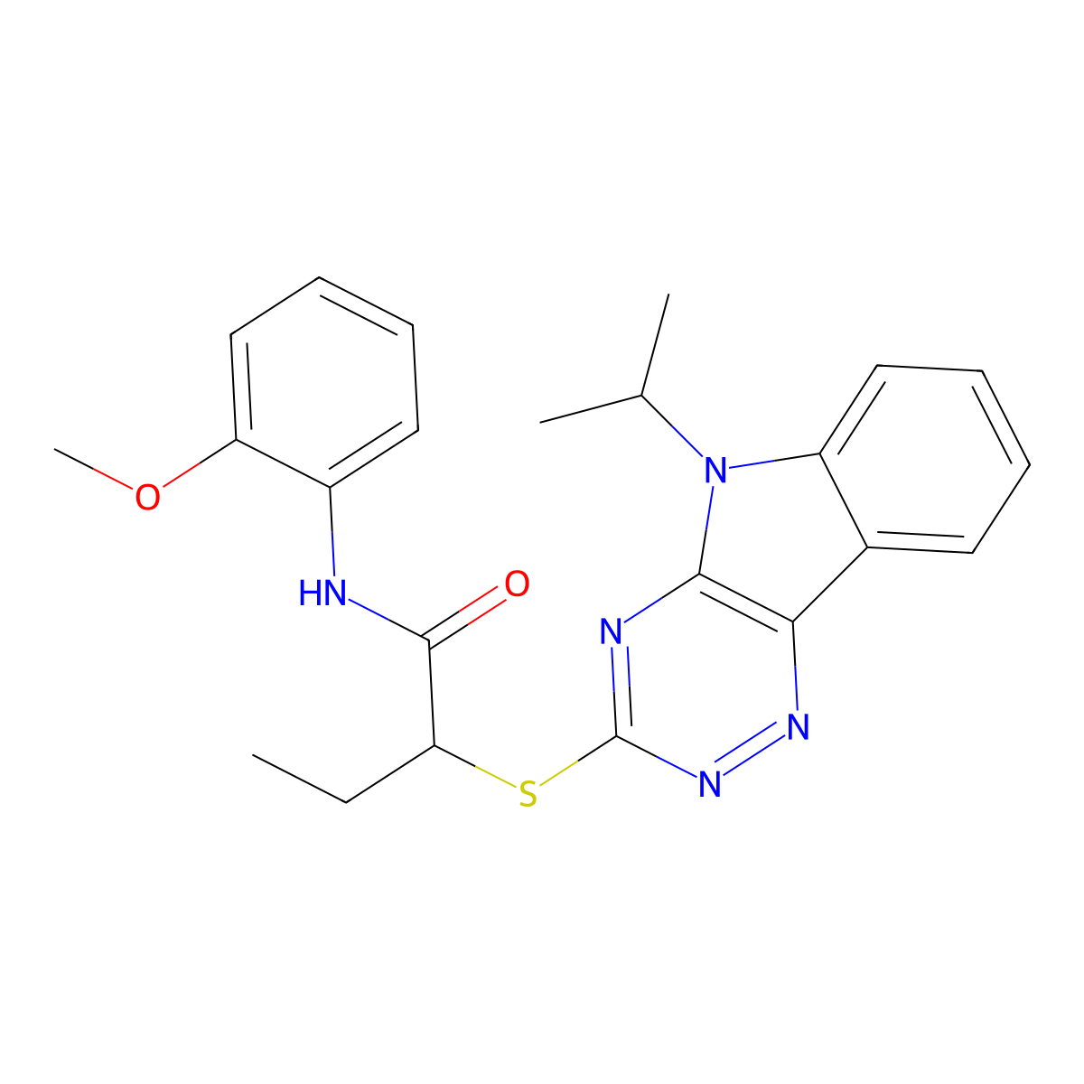 N-(2-methoxyphenyl)-2-[(5-propan-2-yl-[1,2,4]triazino[5,6-b]indol-3-yl)sulfanyl]butanamide molecular structure, CAS 522651-24-7
