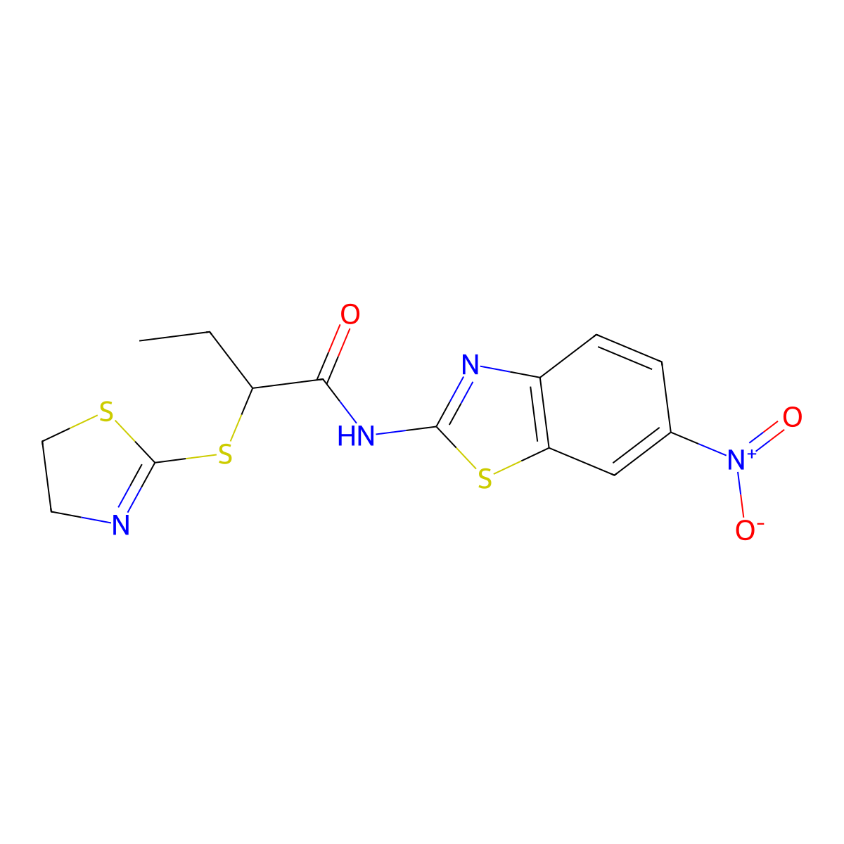 2-(4,5-dihydro-1,3-thiazol-2-ylsulfanyl)-N-(6-nitro-1,3-benzothiazol-2-yl)butanamide molecular structure, CAS 522651-53-2
