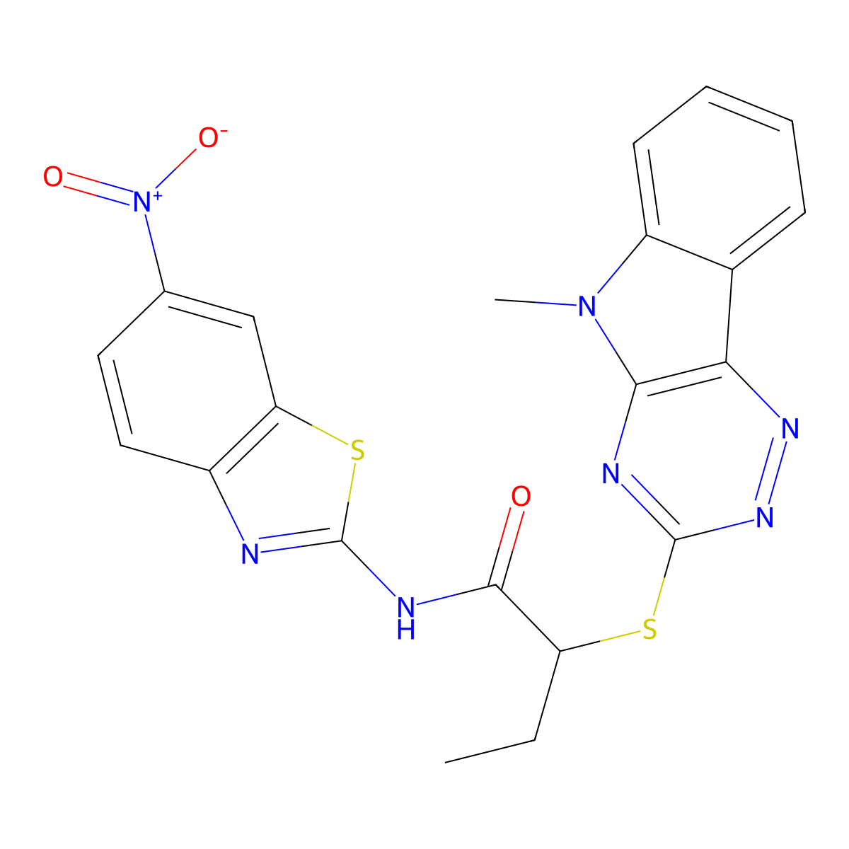 2-[(5-methyl-[1,2,4]triazino[5,6-b]indol-3-yl)sulfanyl]-N-(6-nitro-1,3-benzothiazol-2-yl)butanamide molecular structure, CAS 522651-63-4