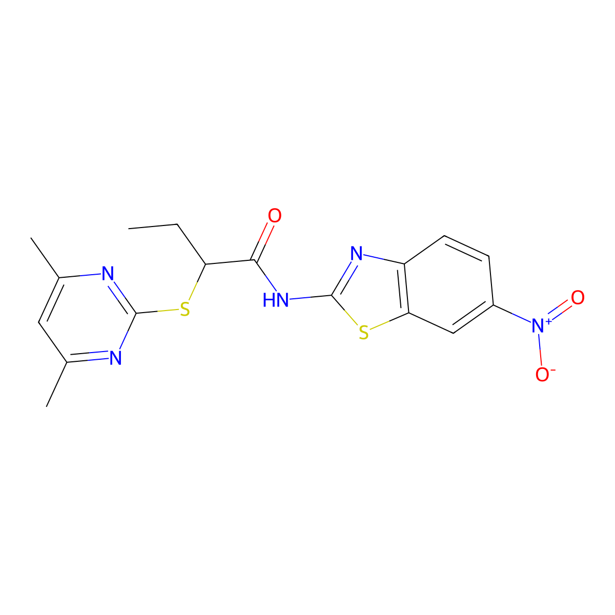 2-(4,6-dimethylpyrimidin-2-yl)sulfanyl-N-(6-nitro-1,3-benzothiazol-2-yl)butanamide molecular structure, CAS 522651-65-6