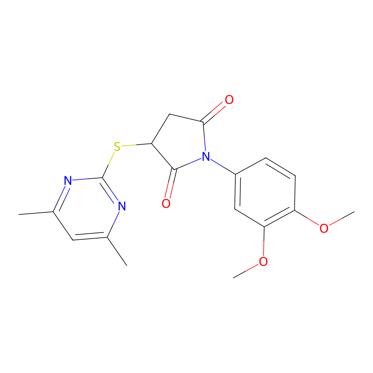 1-(3,4-Dimethoxyphenyl)-3-[(4,6-dimethylpyrimidin-2-yl)sulfanyl]pyrrolidine-2,5-dione molecular structure, CAS 522652-26-2