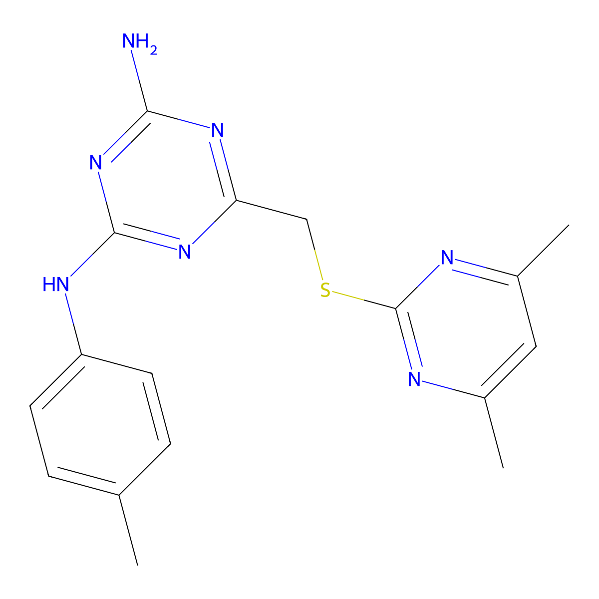 6-{[(4,6-dimethylpyrimidin-2-yl)sulfanyl]methyl}-N-(4-methylphenyl)-1,3,5-triazine-2,4-diamine molecular structure, CAS 522652-30-8