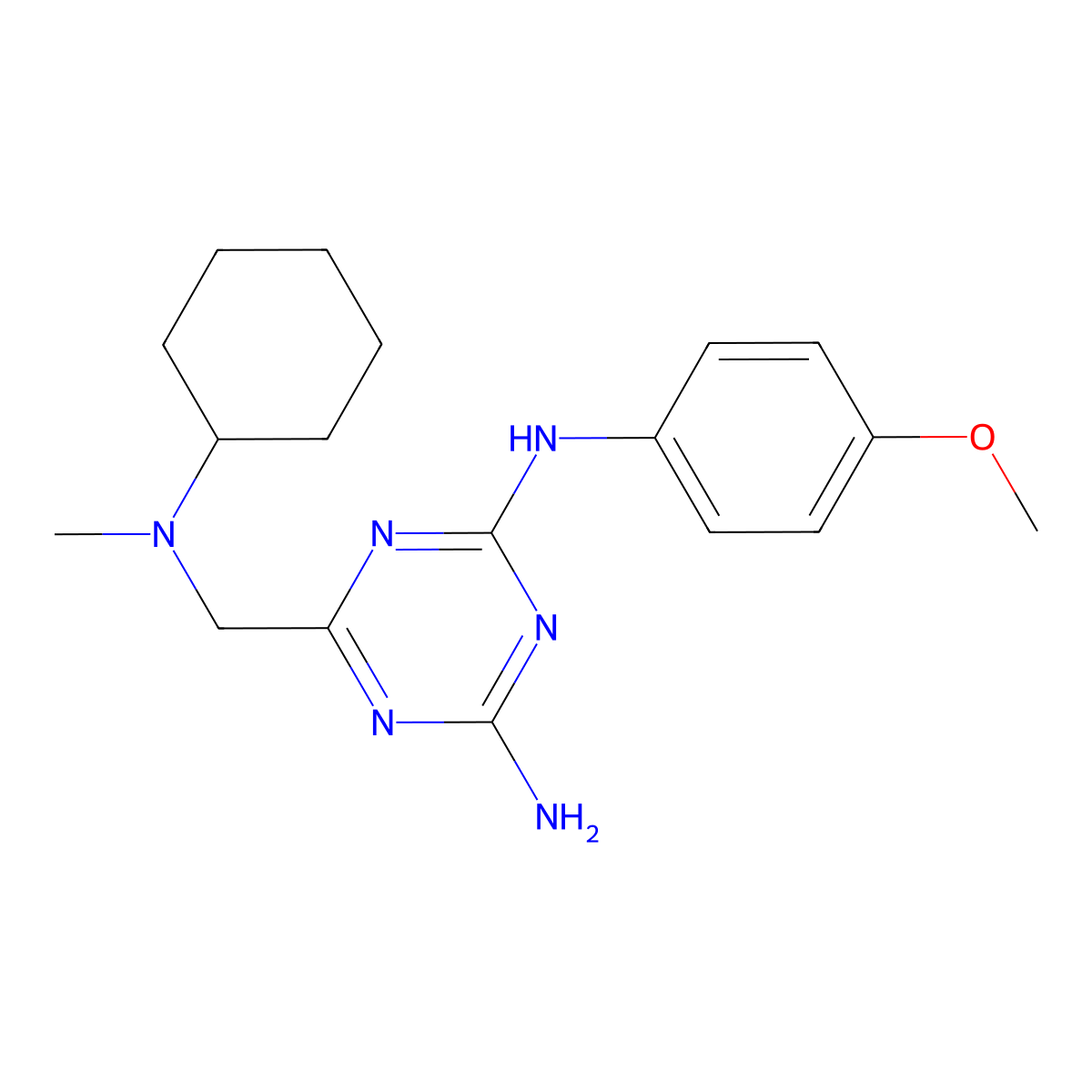 6-{[cyclohexyl(methyl)amino]methyl}-N-(4-methoxyphenyl)-1,3,5-triazine-2,4-diamine molecular structure, CAS 522652-31-9