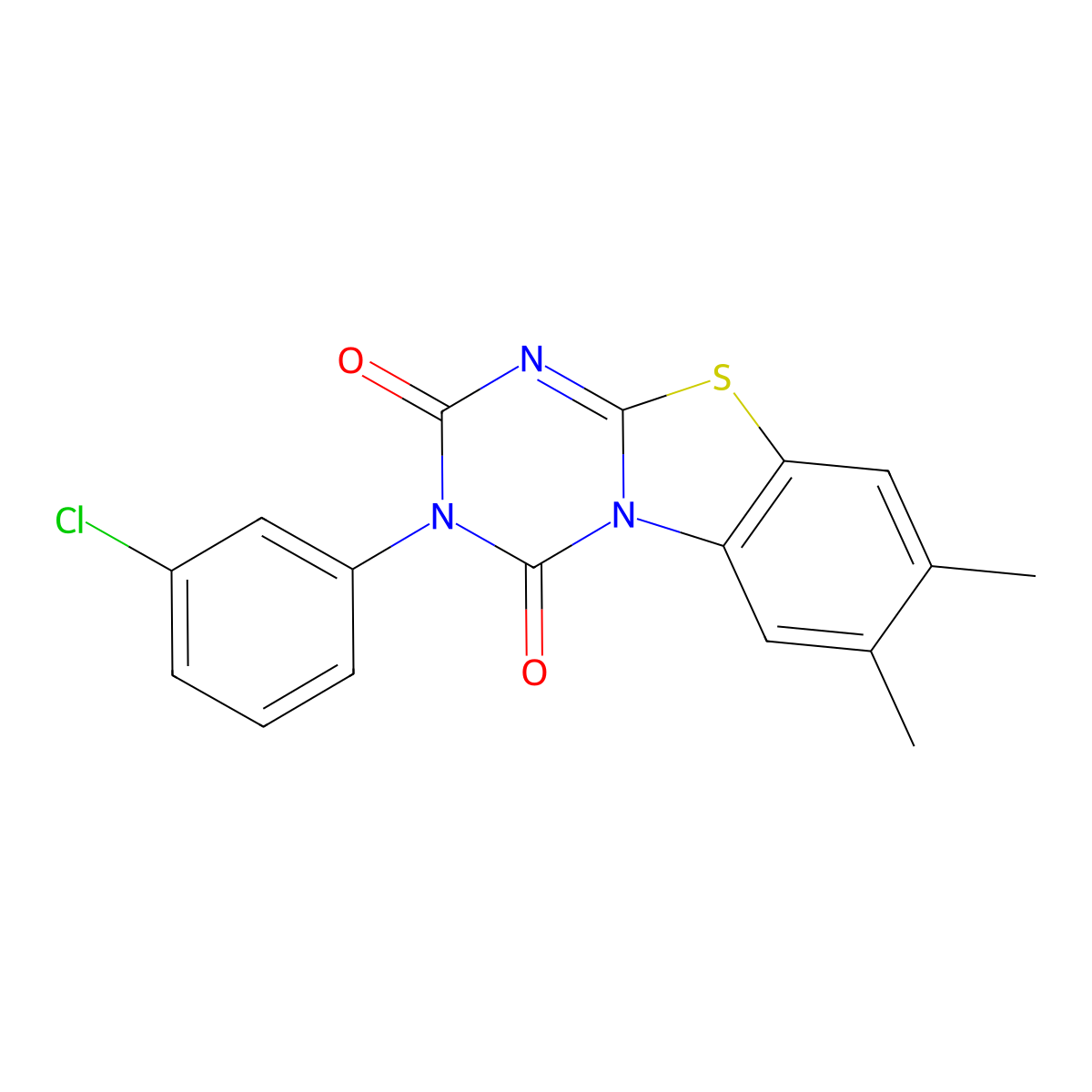 3-(3-chlorophenyl)-7,8-dimethyl-2H-[1,3,5]triazino[2,1-b][1,3]benzothiazole-2,4(3H)-dione molecular structure, CAS 522652-50-2