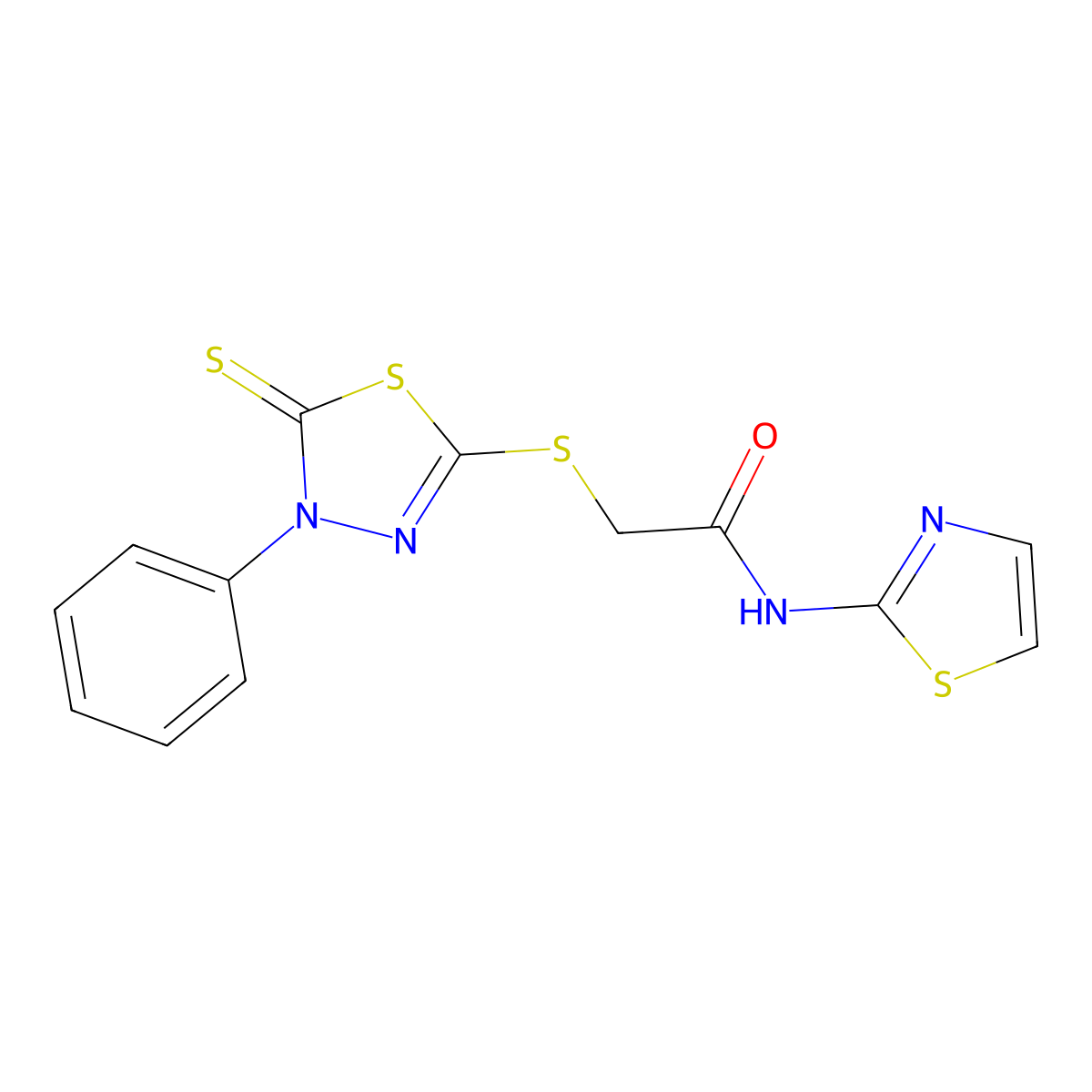 2-[(4-phenyl-5-thioxo-4,5-dihydro-1,3,4-thiadiazol-2-yl)sulfanyl]-N-(1,3-thiazol-2-yl)acetamide molecular structure, CAS 522652-58-0