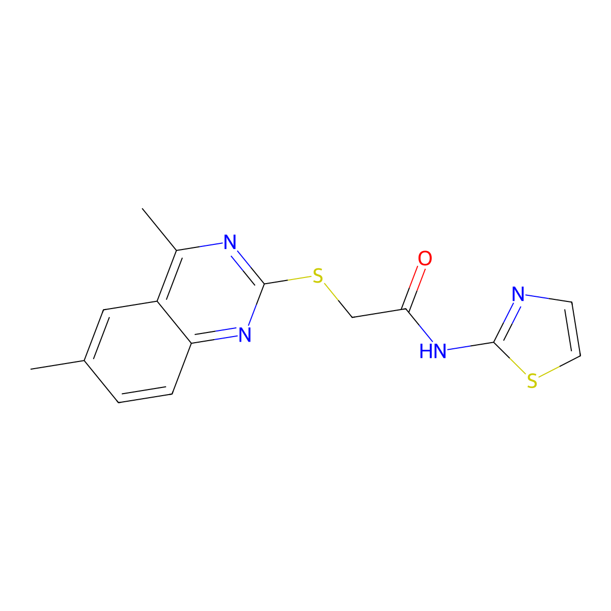 2-(4,6-dimethylquinazolin-2-yl)sulfanyl-N-(1,3-thiazol-2-yl)acetamide molecular structure, CAS 522652-59-1