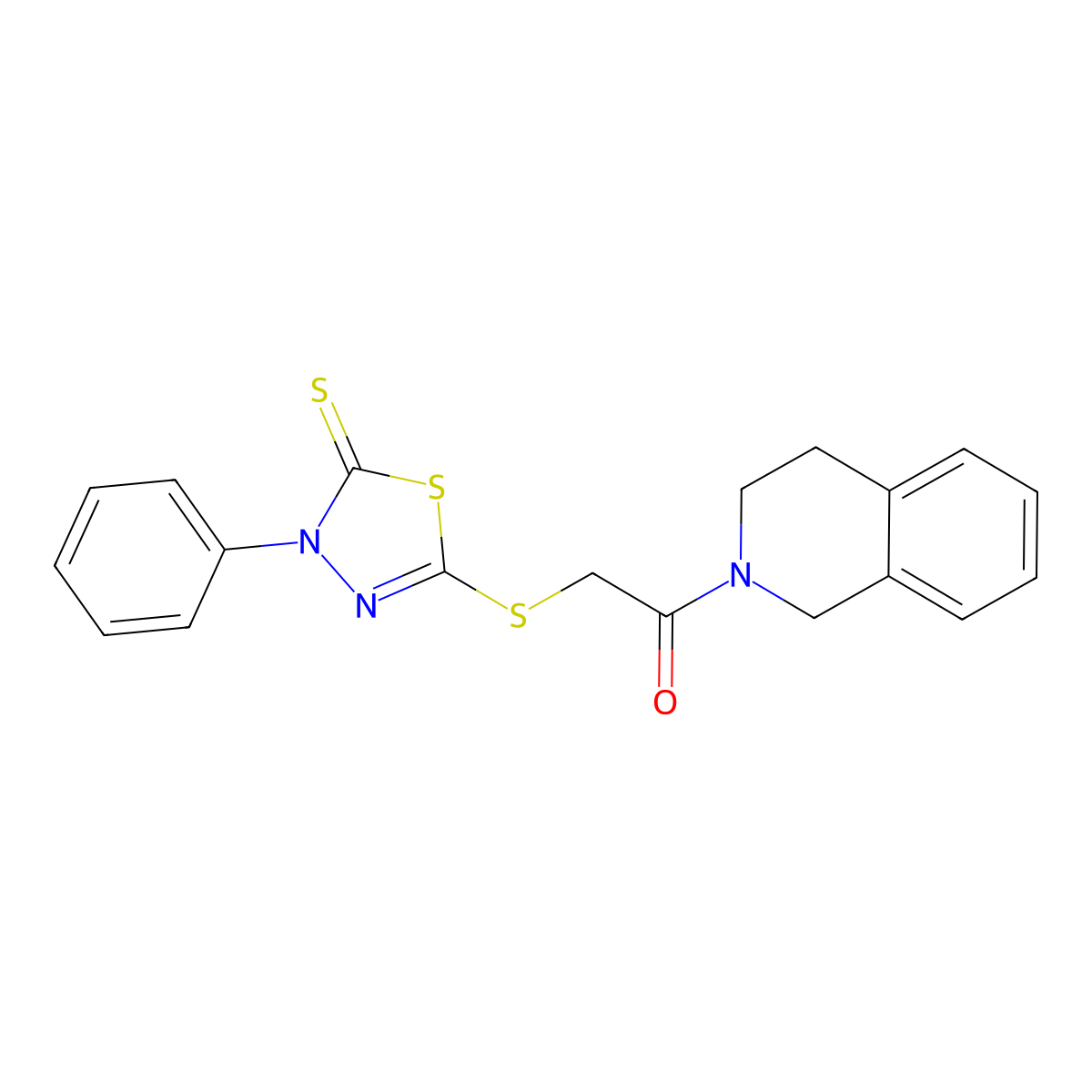 5-{[2-(3,4-dihydroisoquinolin-2(1H)-yl)-2-oxoethyl]thio}-3-phenyl-1,3,4-thiadiazole-2(3H)-thione molecular structure, CAS 522652-63-7