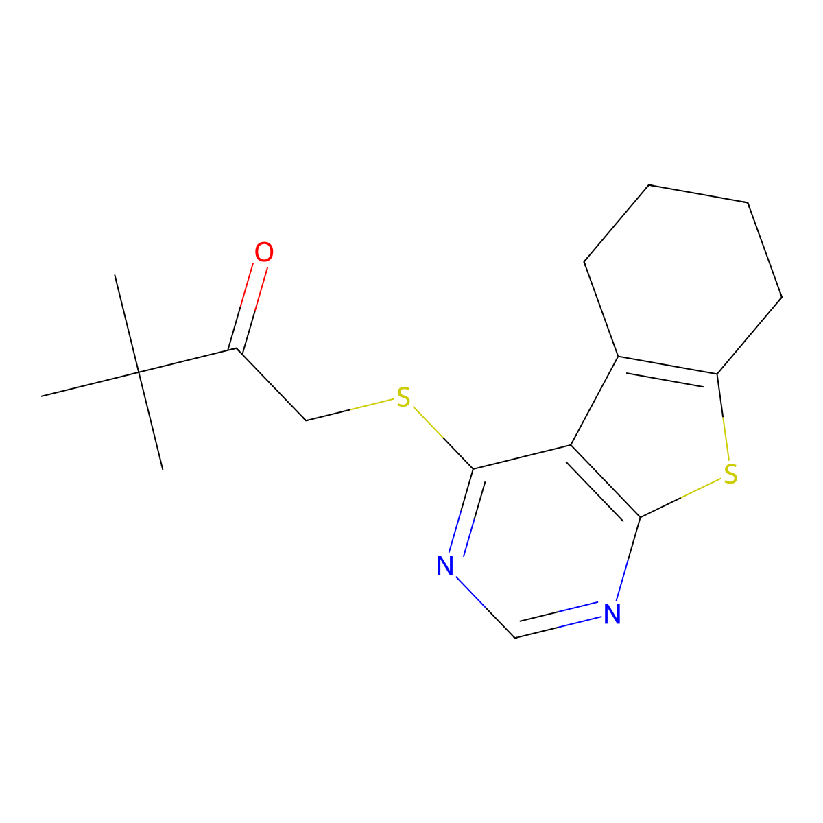 3,3-Dimethyl-1-(5,6,7,8-tetrahydro[1]benzothieno[2,3-d]pyrimidin-4-ylsulfanyl)butan-2-one molecular structure, CAS 522655-00-1