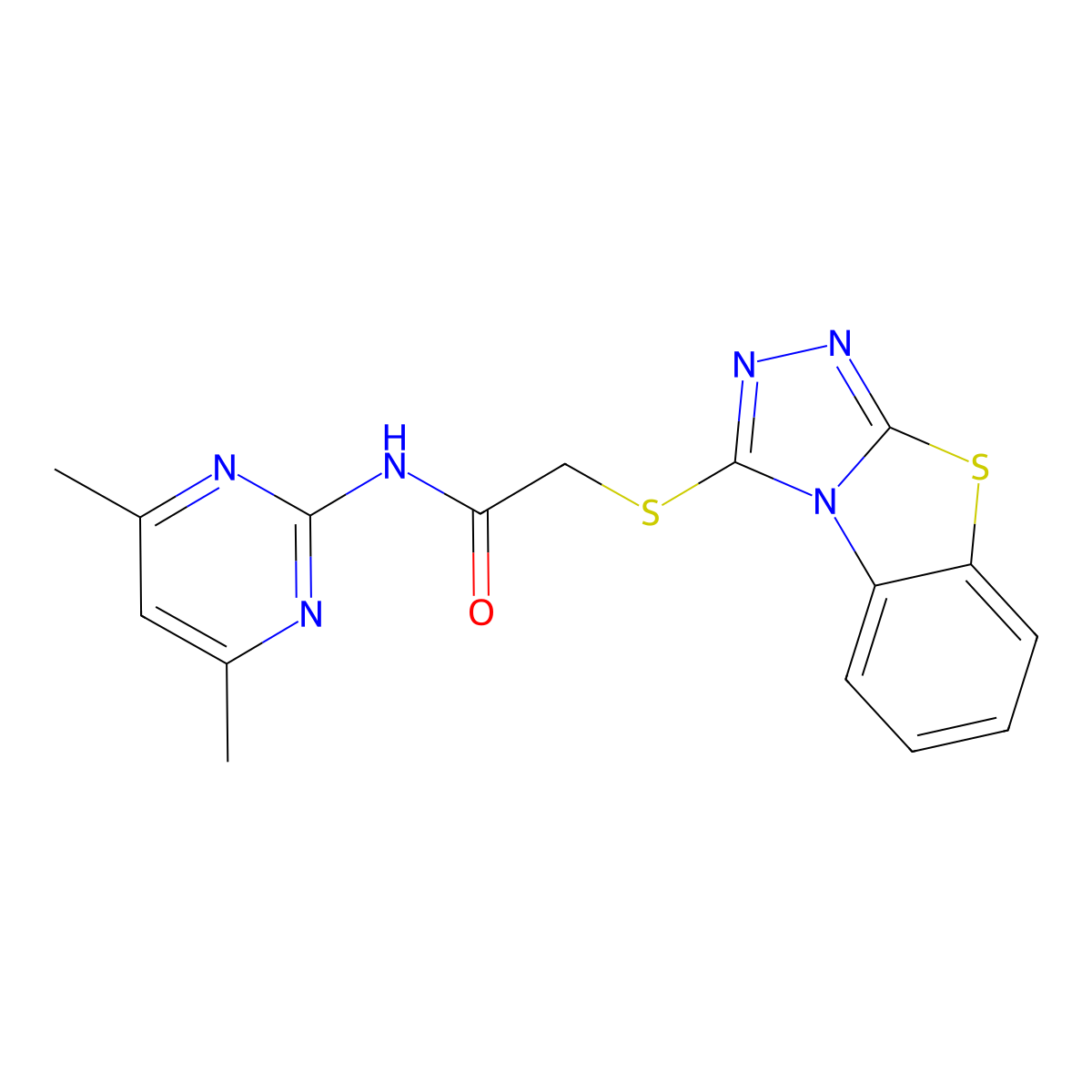 N-(4,6-dimethylpyrimidin-2-yl)-2-([1,2,4]triazolo[3,4-b][1,3]benzothiazol-1-ylsulfanyl)acetamide molecular structure, CAS 522659-37-6