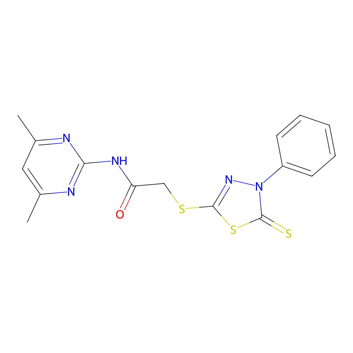 N-(4,6-dimethylpyrimidin-2-yl)-2-[(4-phenyl-5-thioxo-4,5-dihydro-1,3,4-thiadiazol-2-yl)sulfanyl]acetamide molecular structure, CAS 522659-38-7