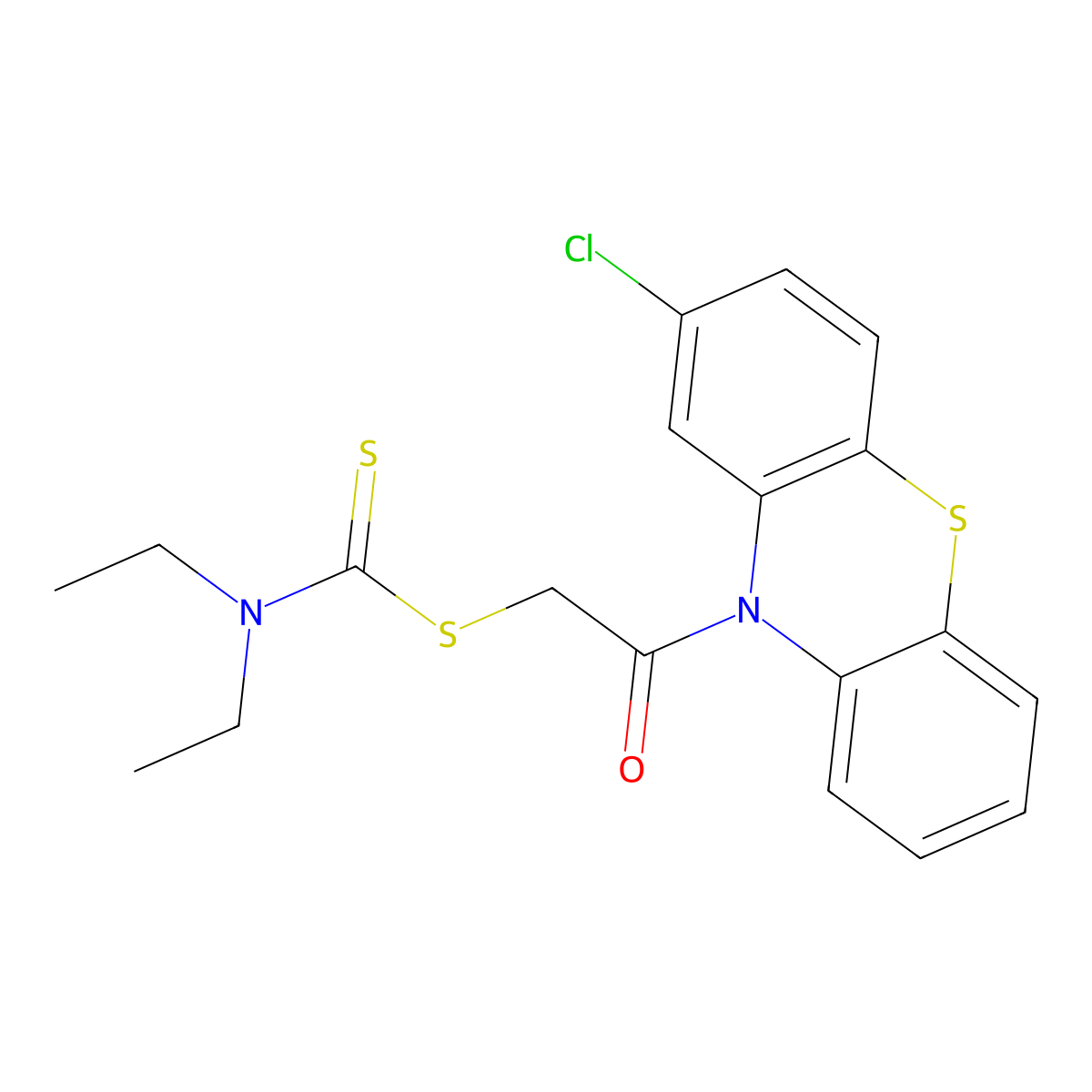 2-(2-chloro-10H-phenothiazin-10-yl)-2-oxoethyl diethylcarbamodithioate molecular structure, CAS 522659-52-5