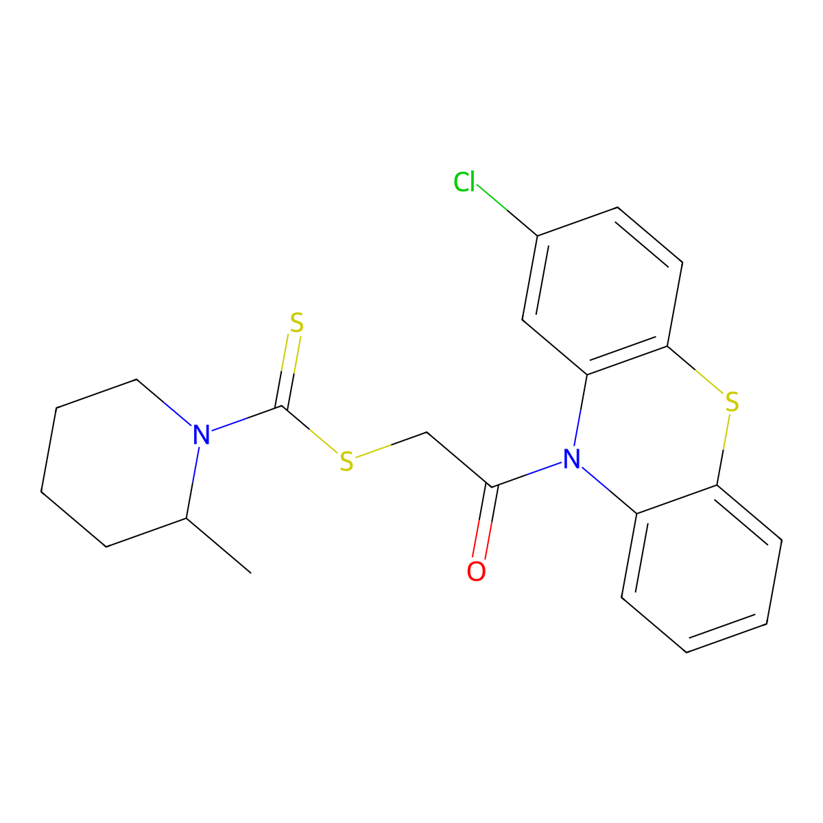 2-(2-chloro-10H-phenothiazin-10-yl)-2-oxoethyl 2-methylpiperidine-1-carbodithioate molecular structure, CAS 522659-53-6