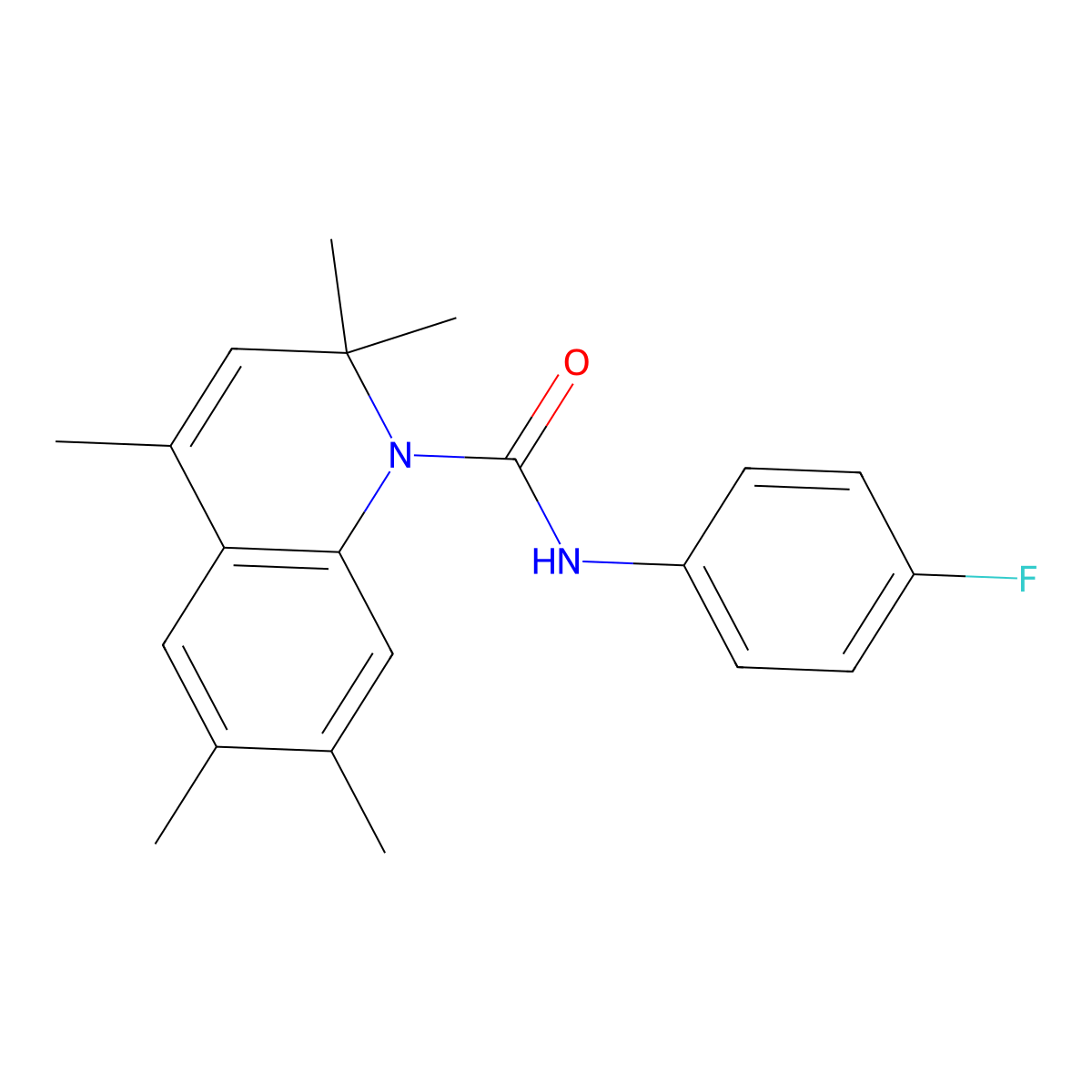 N-(4-fluorophenyl)-2,2,4,6,7-pentamethylquinoline-1(2H)-carboxamide molecular structure, CAS 522660-27-1