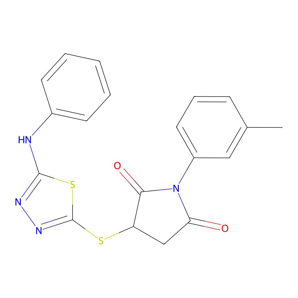 1-(3-Methylphenyl)-3-{[5-(phenylamino)-1,3,4-thiadiazol-2-yl]sulfanyl}pyrrolidine-2,5-dione molecular structure, CAS 522660-35-1