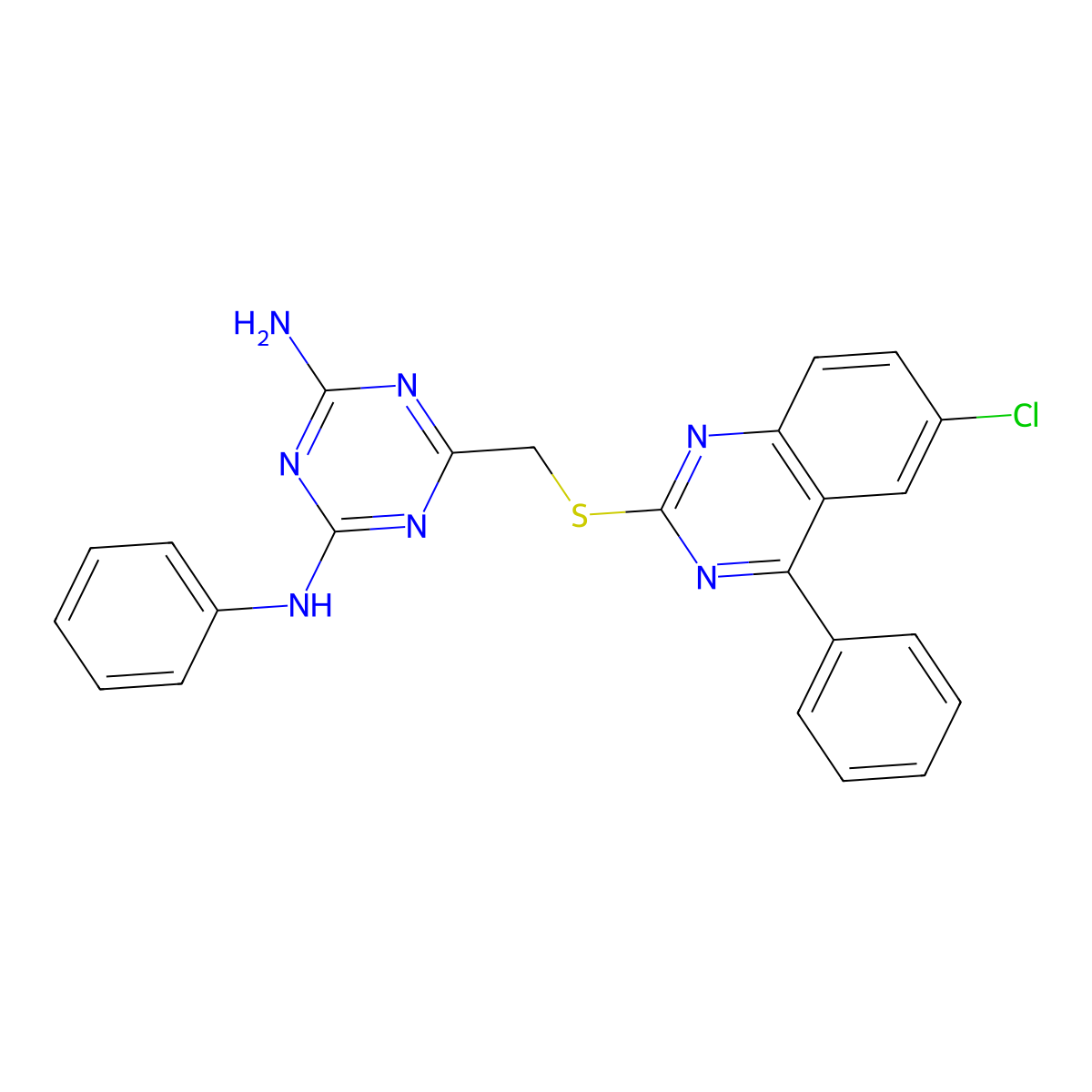 6-{[(6-chloro-4-phenylquinazolin-2-yl)sulfanyl]methyl}-N-phenyl-1,3,5-triazine-2,4-diamine molecular structure, CAS 522660-38-4
