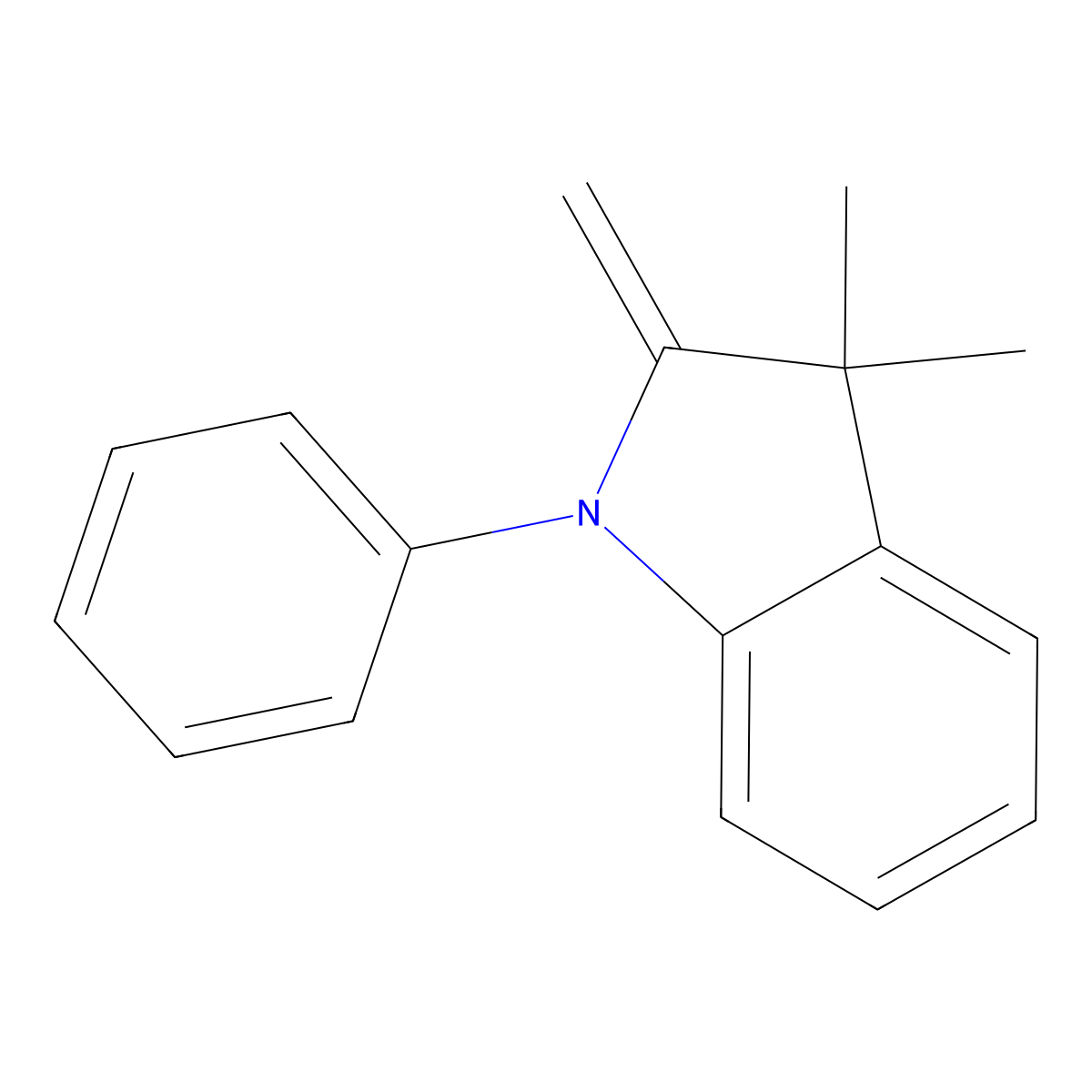 1H-Indole, 2,3-dihydro-3,3-dimethyl-2-methylene-1-phenyl- molecular structure, CAS 5227-71-4