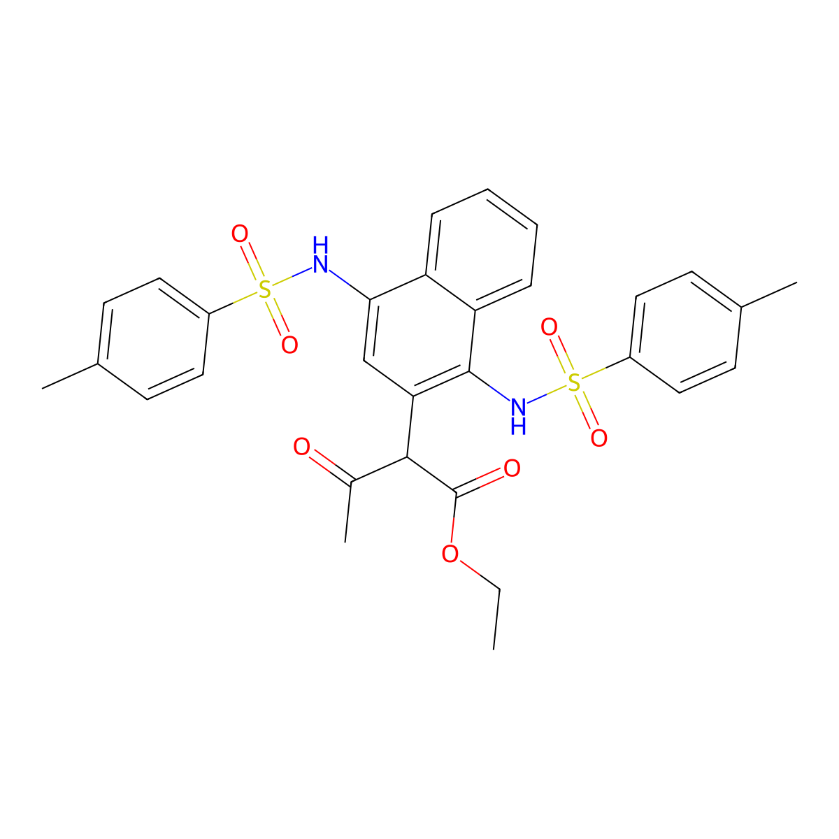 Ethyl 2-{1,4-bis[(4-methylbenzene-1-sulfonyl)amino]naphthalen-2-yl}-3-oxobutanoate molecular structure, CAS 5227-90-7