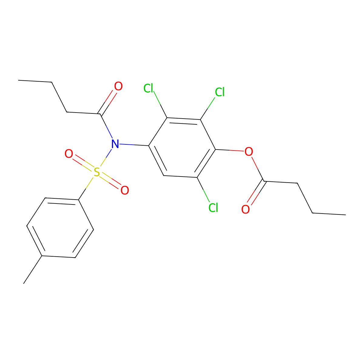 4-[Butanoyl(4-methylbenzene-1-sulfonyl)amino]-2,3,6-trichlorophenyl butanoate molecular structure, CAS 5227-96-3