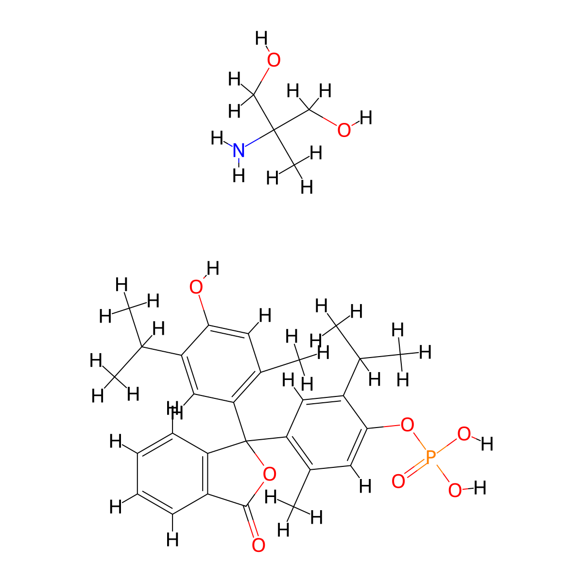 1(3H)-Isobenzofuranone, 3-[4-hydroxy-2-methyl-5-(1-methylethyl)phenyl]-3-[2-methyl-5-(1-methylethyl)-4-(phosphonooxy)phenyl]-, compd. with 2-amino-2-methyl-1,3-propanediol (1:1) molecular structure, CAS 52279-66-0