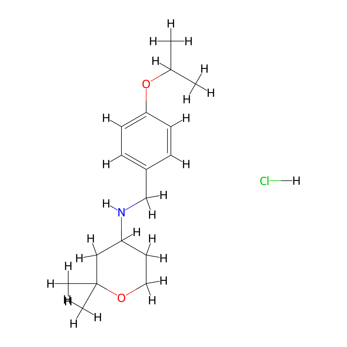 (2,2-Dimethyl-tetrahydro-pyran-4-YL)-(4-isopropoxy-benzyl)-amine hydrochloride molecular structure, CAS 5228-75-1