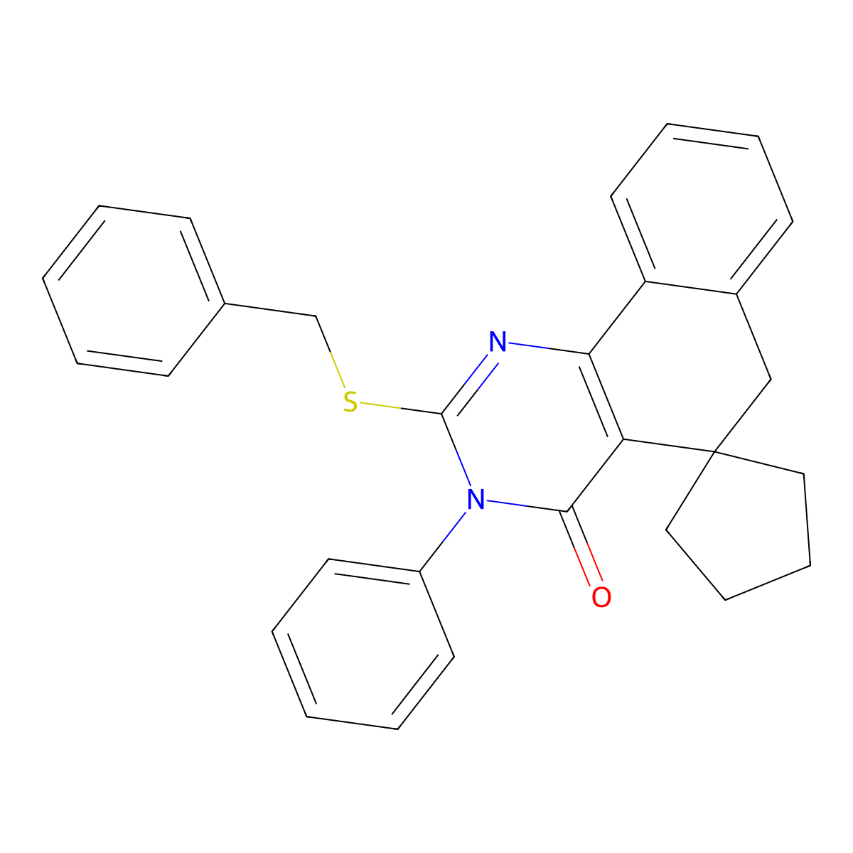 2-(benzylsulfanyl)-3-phenyl-3H-spiro[benzo[h]quinazoline-5,1'-cyclopentan]-4(6H)-one molecular structure, CAS 5229-00-5