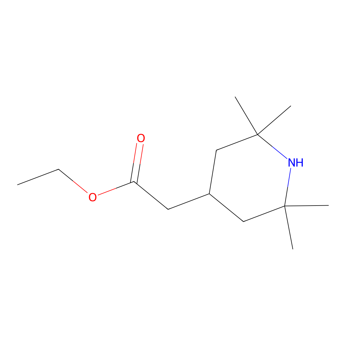 Ethyl 2,2,6,6-tetramethyl-4-piperidineacetate molecular structure, CAS 52301-95-8