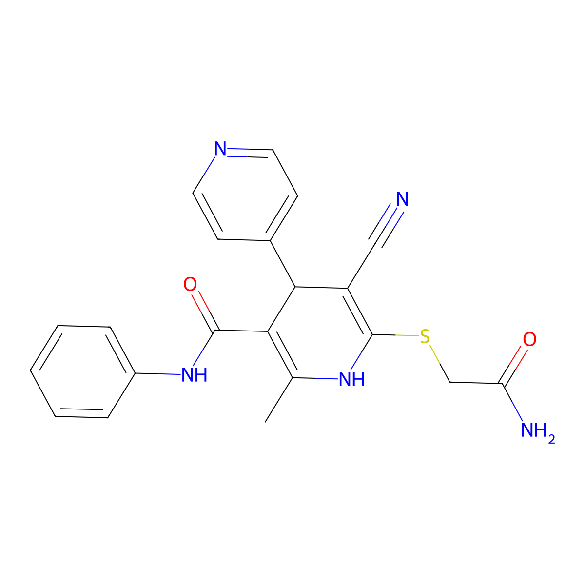 6-(2-amino-2-oxoethyl)sulfanyl-5-cyano-2-methyl-N-phenyl-4-pyridin-4-yl-1,4-dihydropyridine-3-carboxamide molecular structure, CAS 5231-55-0
