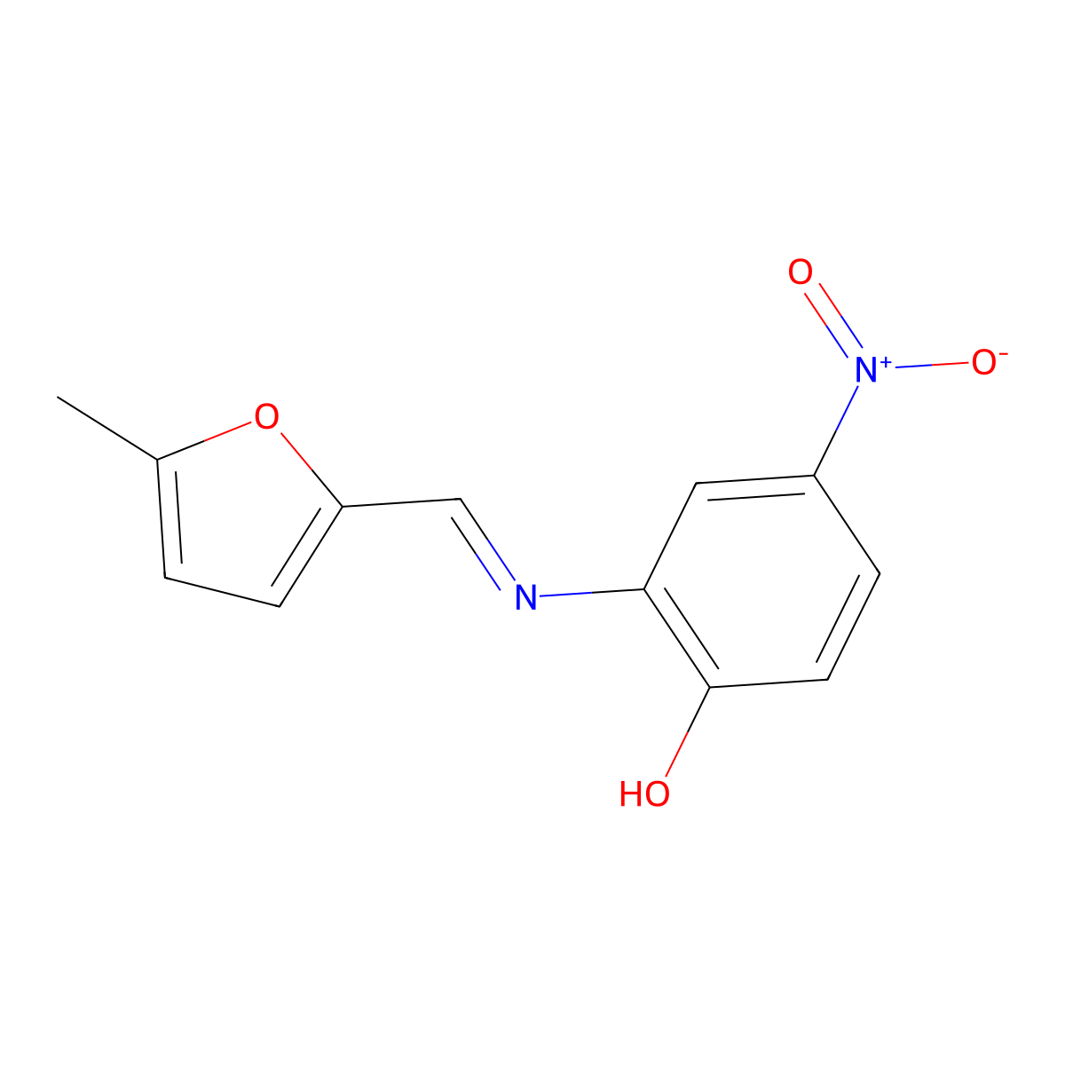 2-[(5-Methylfuran-2-yl)methylideneamino]-4-nitrophenol molecular structure, CAS 52331-78-9