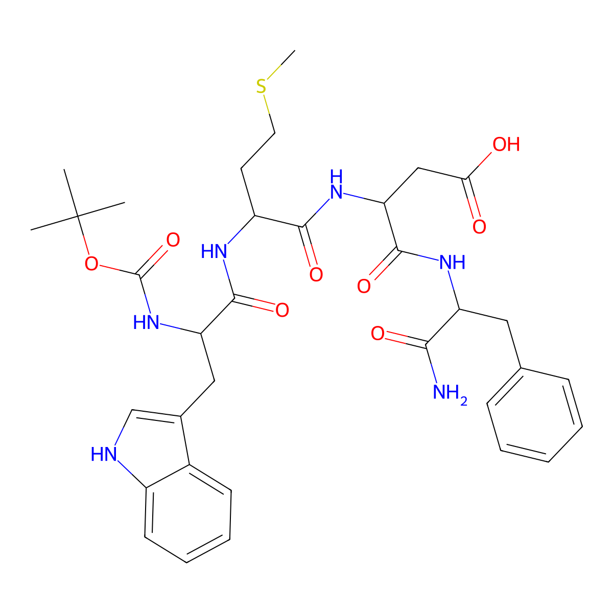 Butyloxycarbonyl-tryptophyl-methionyl-aspartyl-phenylalaninamide molecular structure, CAS 5235-21-2