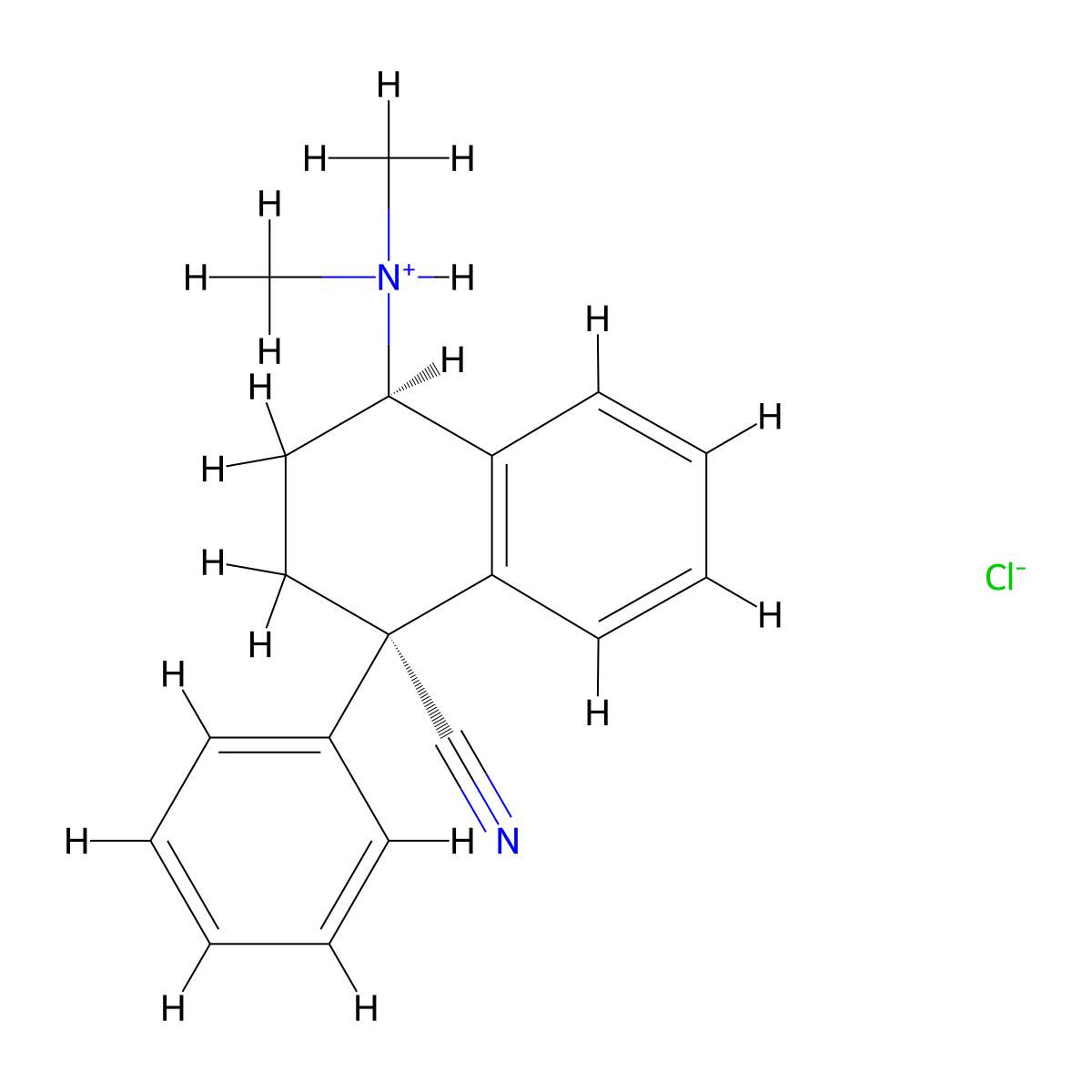 4-(Dimethylamino)-1-phenyl-1,2,3,4-tetrahydronaphthalene-1-carbonitrile--hydrogen chloride (1/1) molecular structure, CAS 52371-46-7
