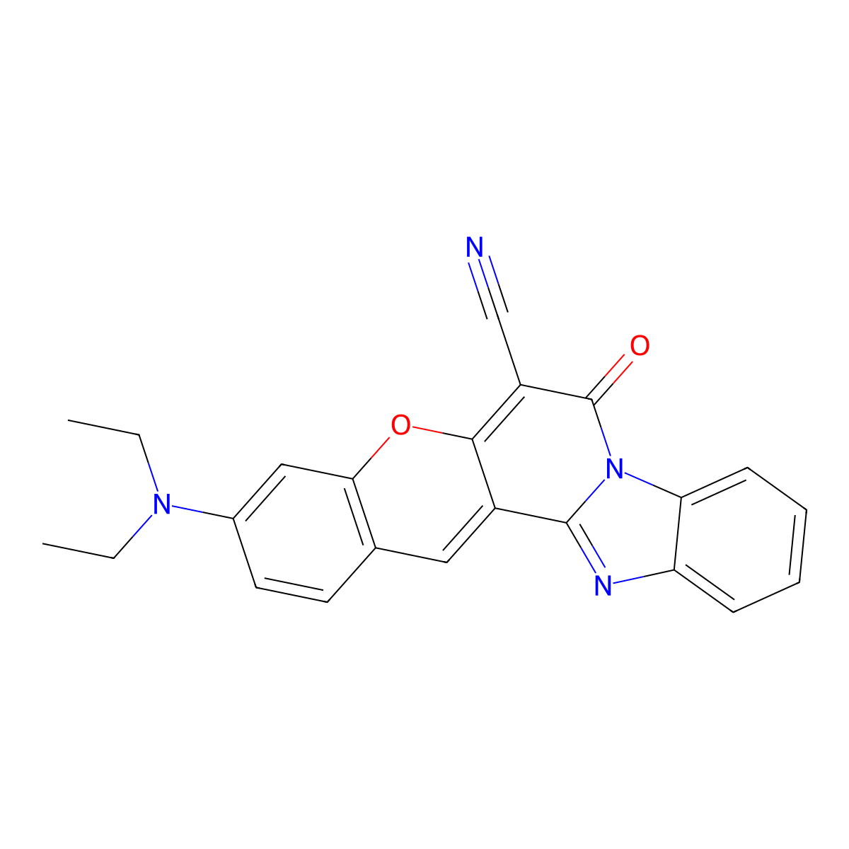 7H-(1)Benzopyrano(3',2':3,4)pyrido(1,2-a)benzimidazole-6-carbonitrile, 3-(diethylamino)-7-oxo- molecular structure, CAS 52372-36-8