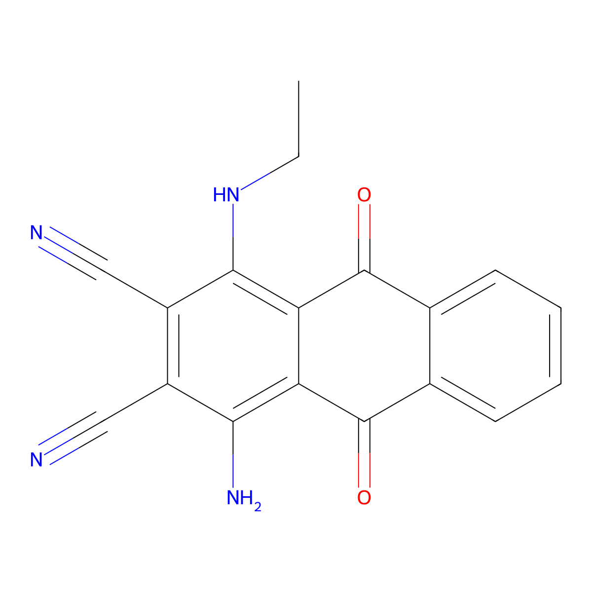 1-Amino-4-(ethylamino)-9,10-dihydro-9,10-dioxoanthracene-2,3-dicarbonitrile molecular structure, CAS 52373-93-0