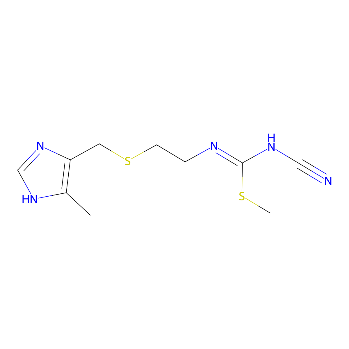 1-Cyano-2-methyl-3-(2-(((5-methyl-1H-imidazol-4-yl)methyl)thio)ethyl)isothiourea molecular structure, CAS 52378-40-2