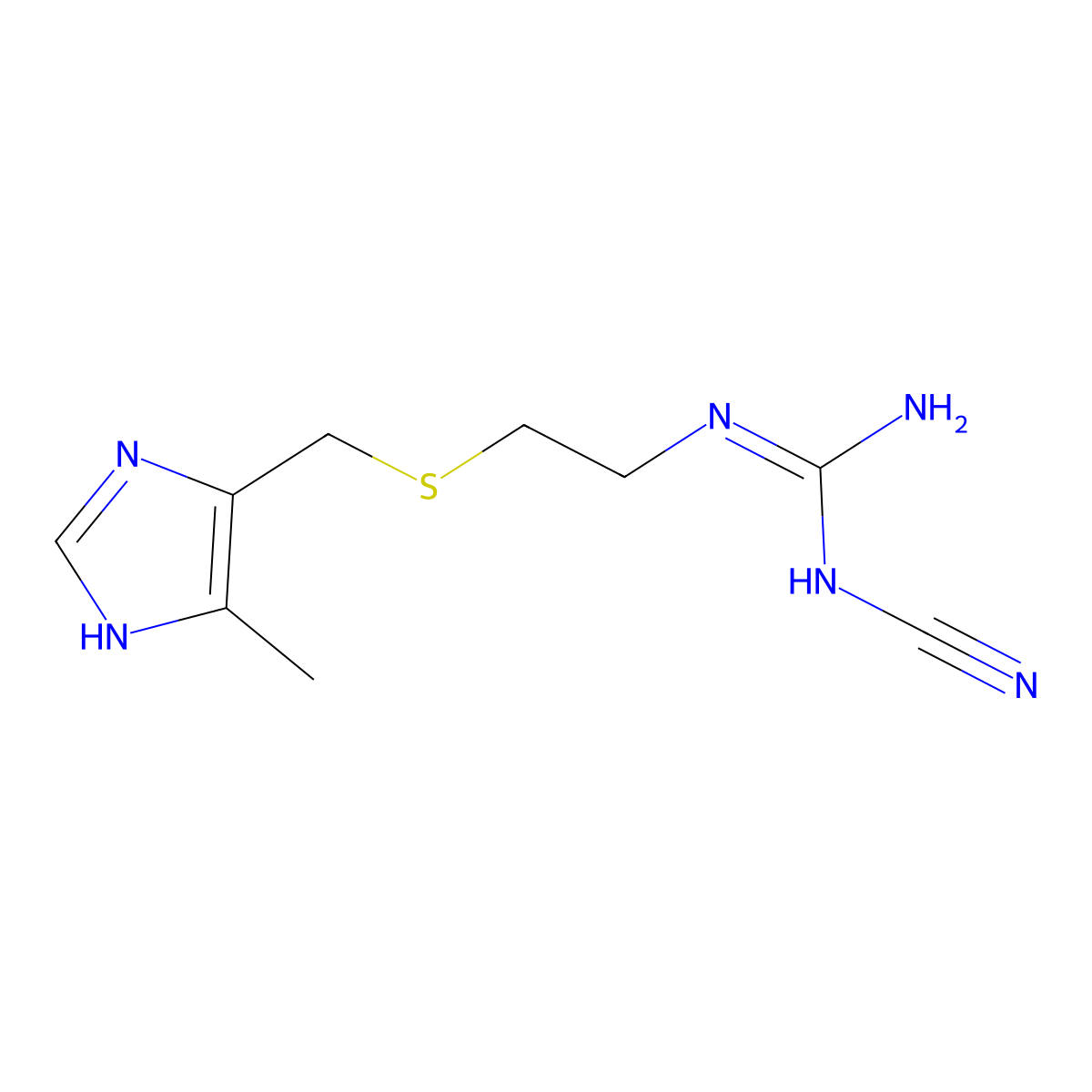 N-Cyano-N'-(2-(((4-methyl-1H-imidazol-5-yl)methyl)thio)ethyl)guanidine molecular structure, CAS 52378-43-5