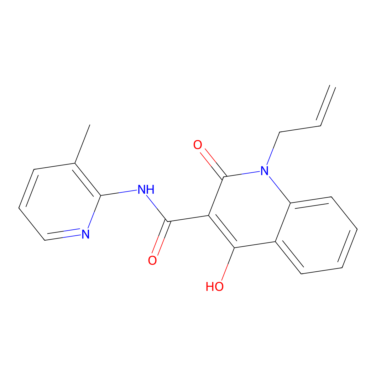 4-hydroxy-N-(3-methylpyridin-2-yl)-2-oxo-1-(prop-2-en-1-yl)-1,2-dihydroquinoline-3-carboxamide molecular structure, CAS 5238-87-9