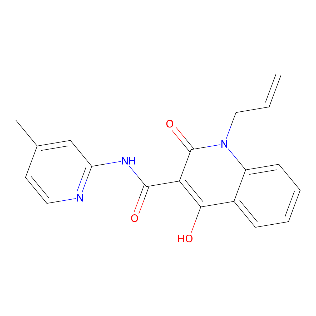 4-hydroxy-N-(4-methylpyridin-2-yl)-2-oxo-1-prop-2-enylquinoline-3-carboxamide molecular structure, CAS 5238-88-0