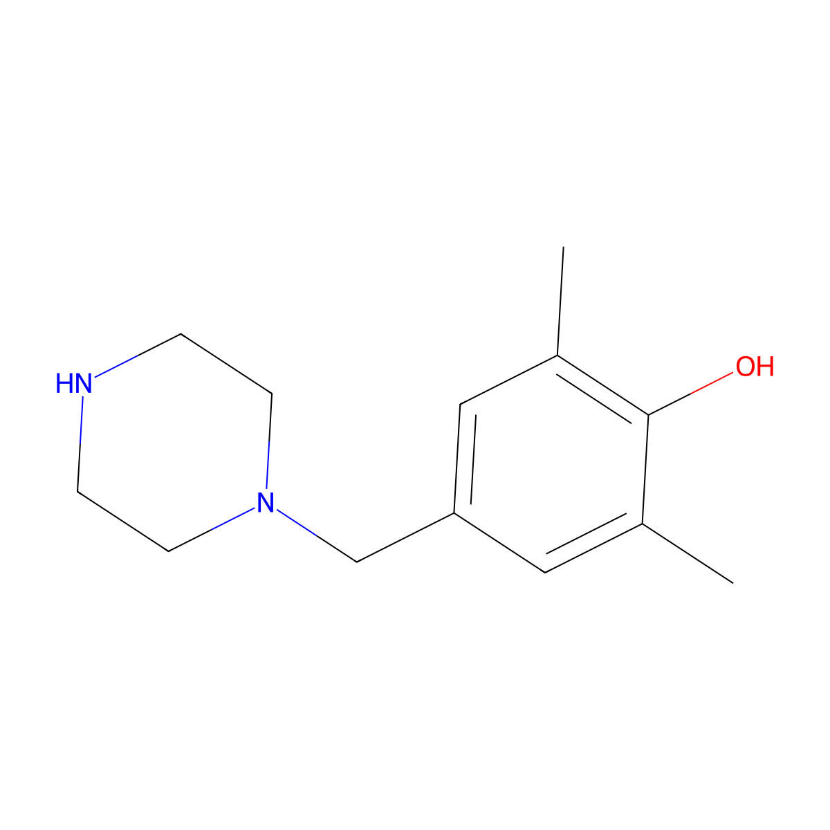 2,6-Dimethyl-4-(piperazin-1-ylmethyl)phenol molecular structure, CAS 523980-71-4