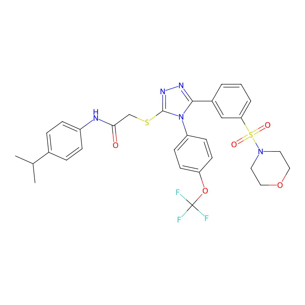 2-({5-[3-(morpholine-4-sulfonyl)phenyl]-4-[4-(trifluoromethoxy)phenyl]-4H-1,2,4-triazol-3-yl}sulfanyl)-N-[4-(propan-2-yl)phenyl]acetamide molecular structure, CAS 523983-93-9