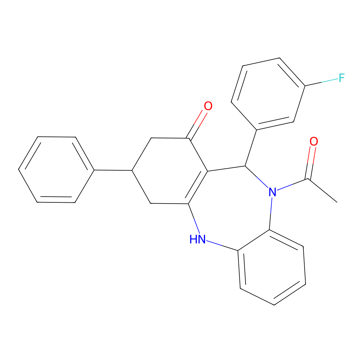5-acetyl-6-(3-fluorophenyl)-9-phenyl-8,9,10,11-tetrahydro-6H-benzo[b][1,4]benzodiazepin-7-one molecular structure, CAS 523988-52-5