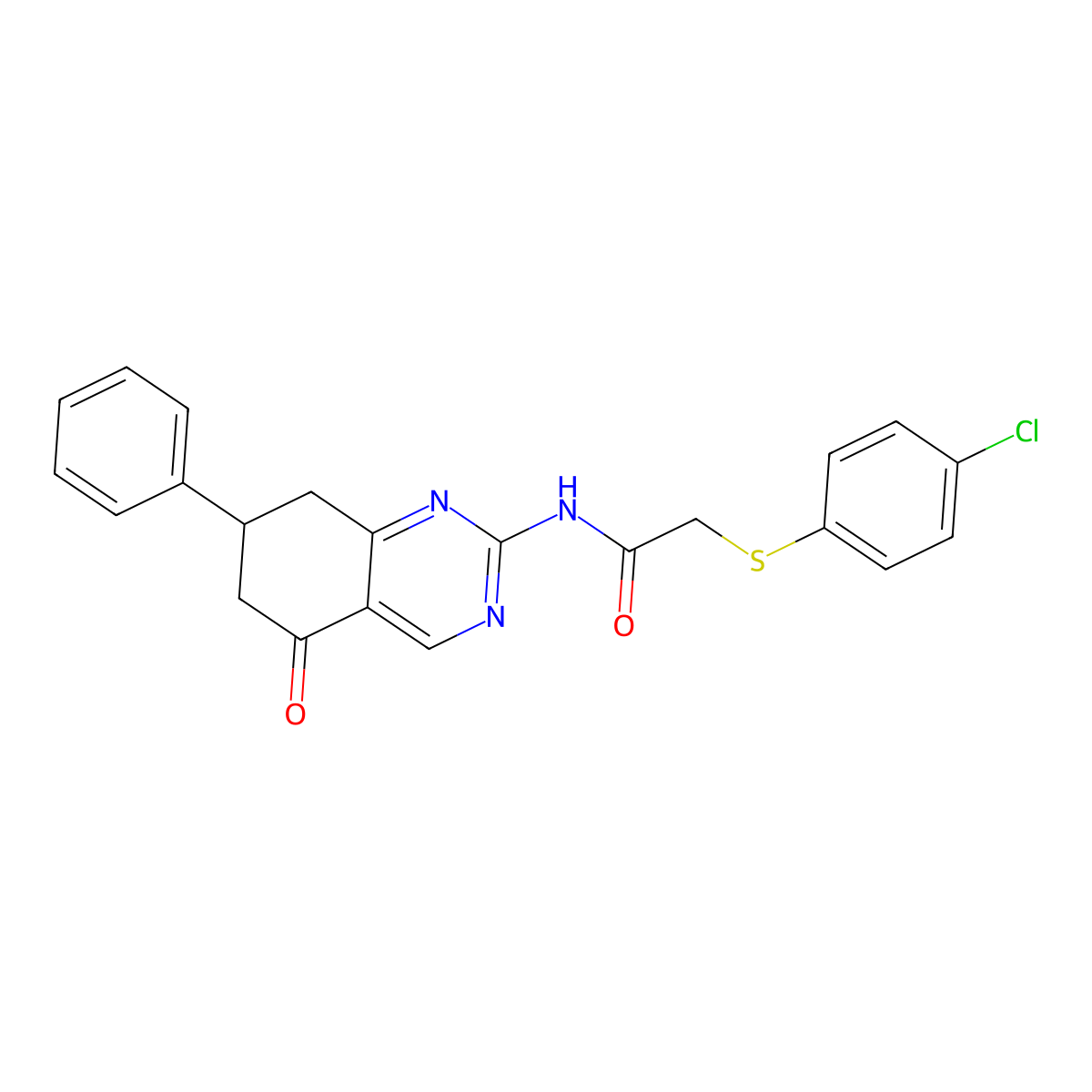 2-[(4-chlorophenyl)sulfanyl]-N-(5-oxo-7-phenyl-5,6,7,8-tetrahydroquinazolin-2-yl)acetamide molecular structure, CAS 523990-65-0