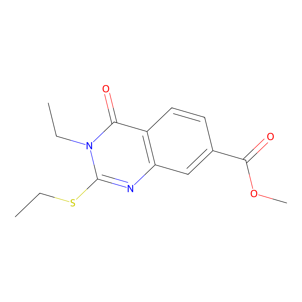 Methyl 3-ethyl-2-(ethylthio)-4-oxo-3,4-dihydro-7-quinazolinecarboxylate molecular structure, CAS 523990-70-7
