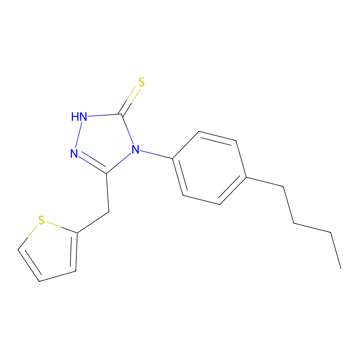 4-(4-butylphenyl)-3-(thiophen-2-ylmethyl)-1H-1,2,4-triazole-5-thione molecular structure, CAS 523990-76-3