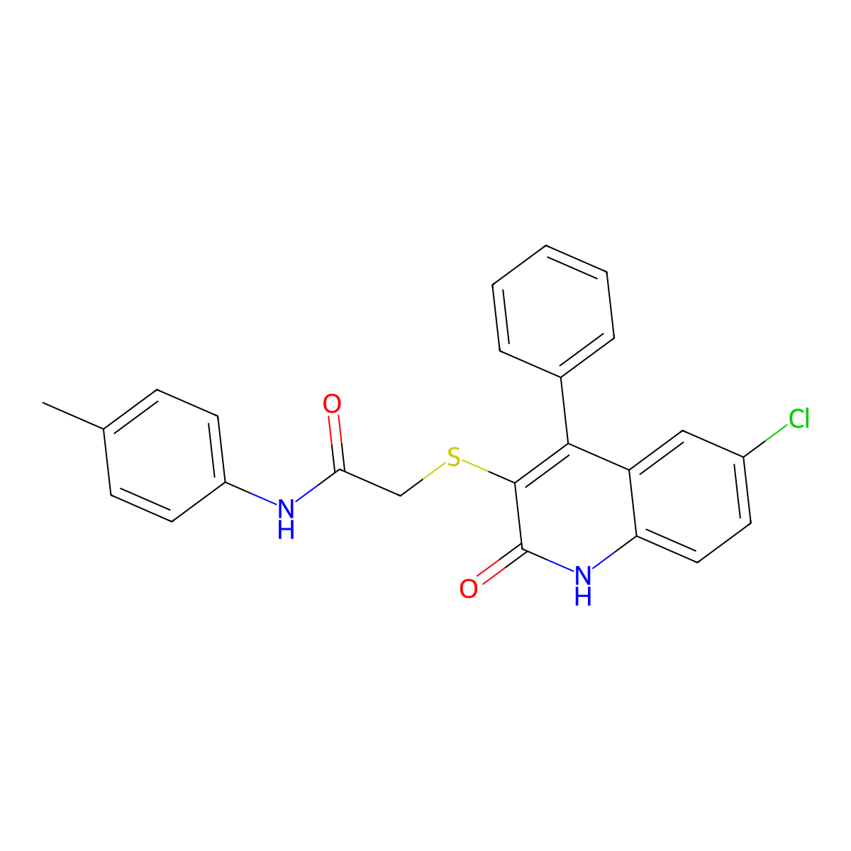 2-[(6-chloro-2-oxo-4-phenyl-1,2-dihydroquinolin-3-yl)sulfanyl]-N-(4-methylphenyl)acetamide molecular structure, CAS 523990-92-3