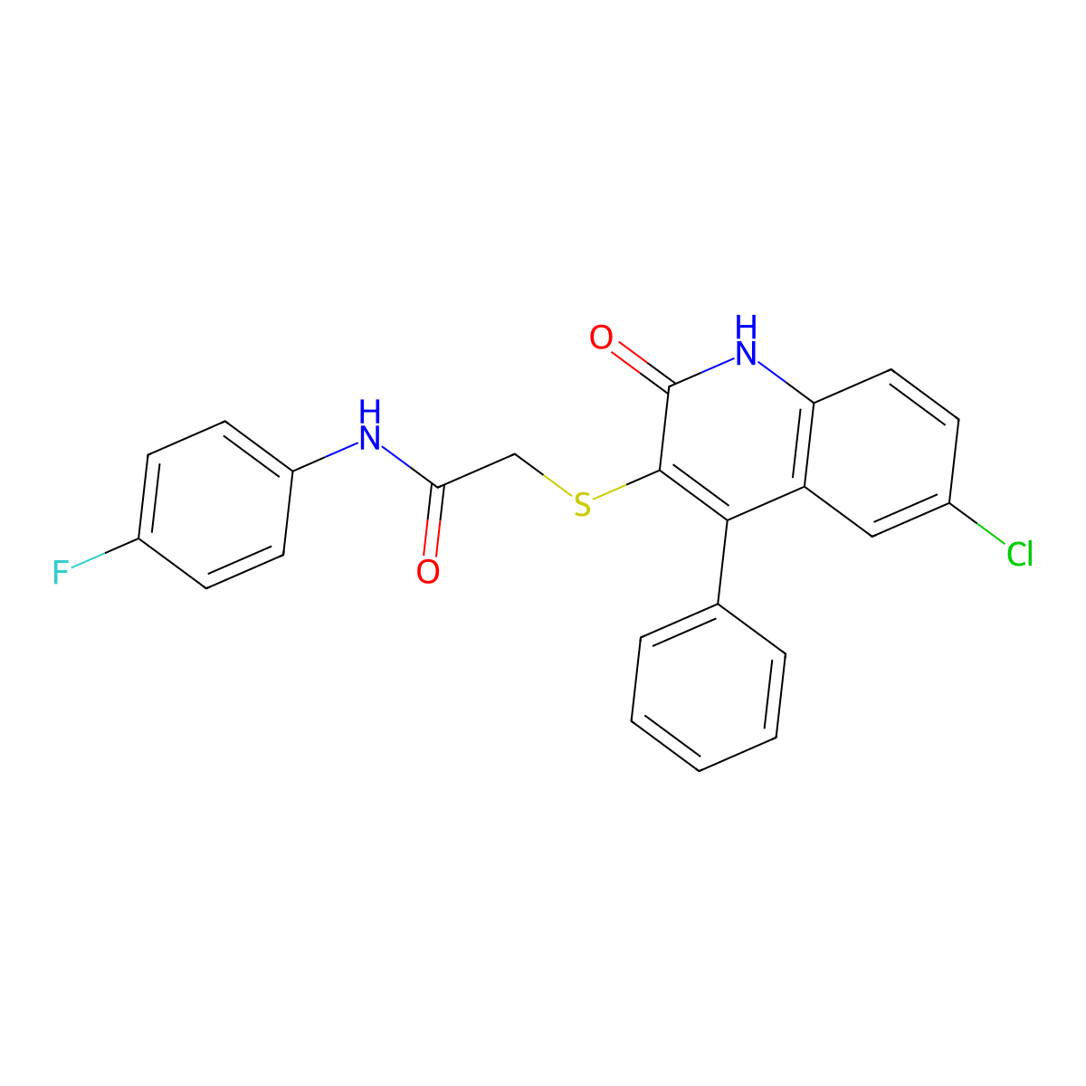 2-[(6-chloro-2-oxo-4-phenyl-1H-quinolin-3-yl)sulfanyl]-N-(4-fluorophenyl)acetamide molecular structure, CAS 523990-95-6
