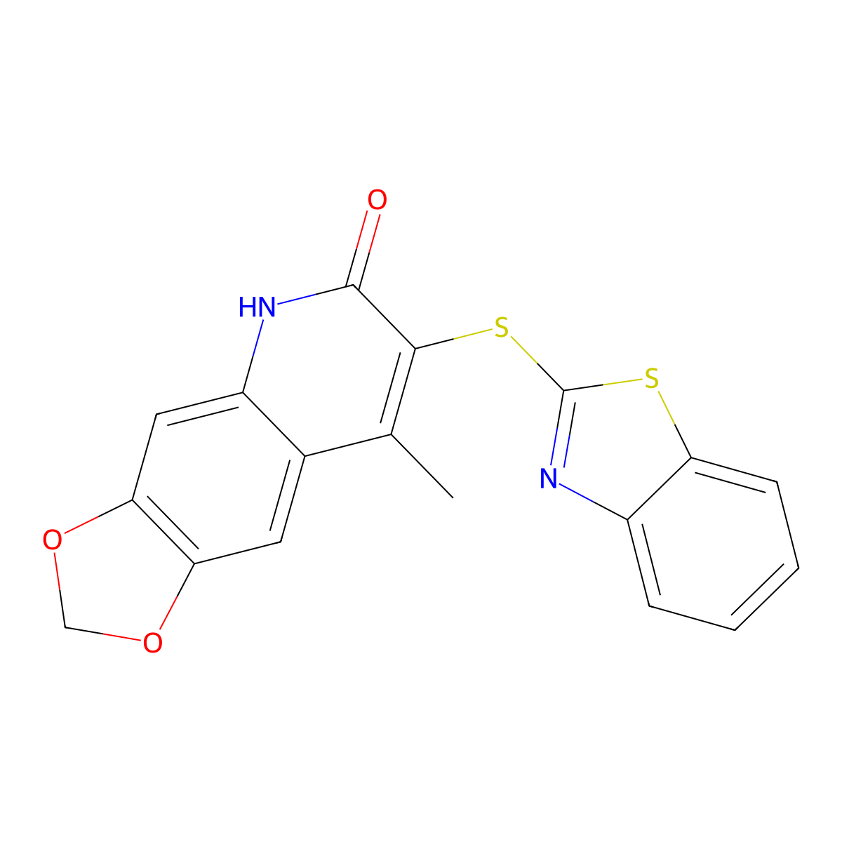 7-(1,3-benzothiazol-2-ylsulfanyl)-8-methyl-5H-[1,3]dioxolo[4,5-g]quinolin-6-one molecular structure, CAS 523991-03-9